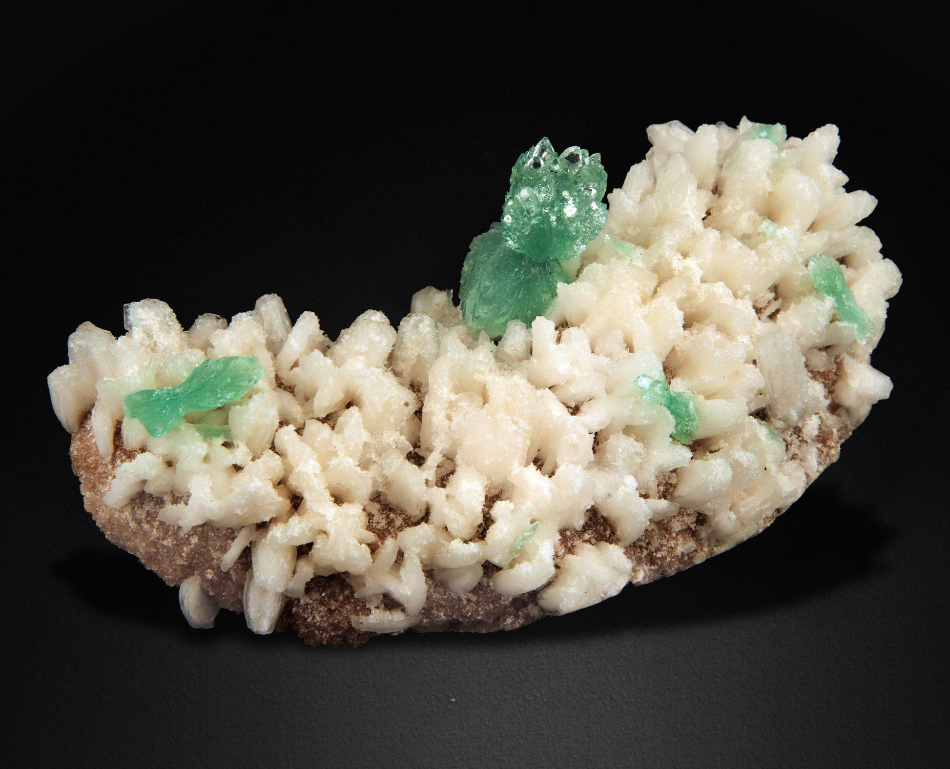 Green Apophyllite Bow Formation Mounted on Stilbite Heulandite Plate #W40 Apophyllite Superb Minerals 