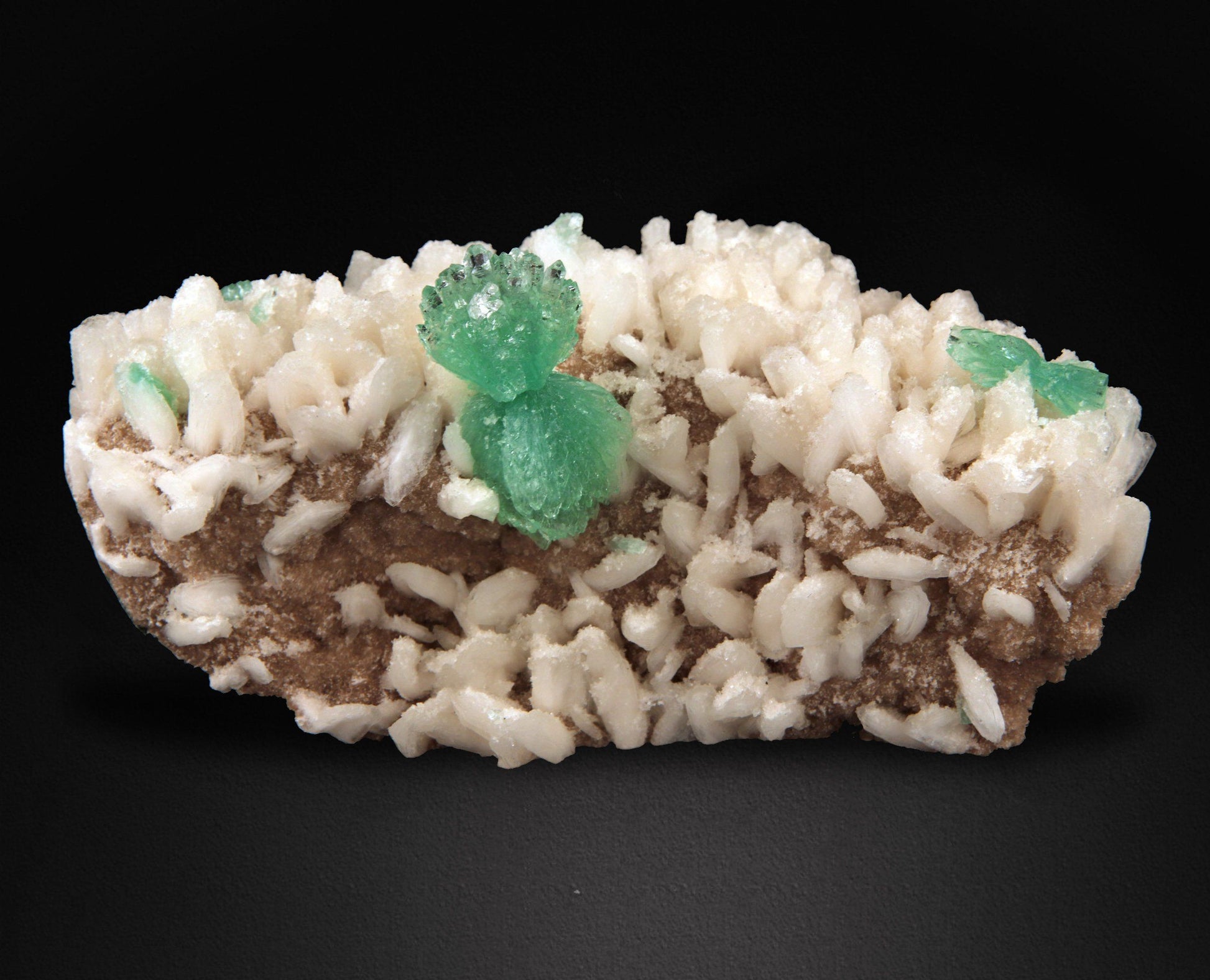 Green Apophyllite Bow Formation Mounted on Stilbite Heulandite Plate #W40 Apophyllite Superb Minerals 