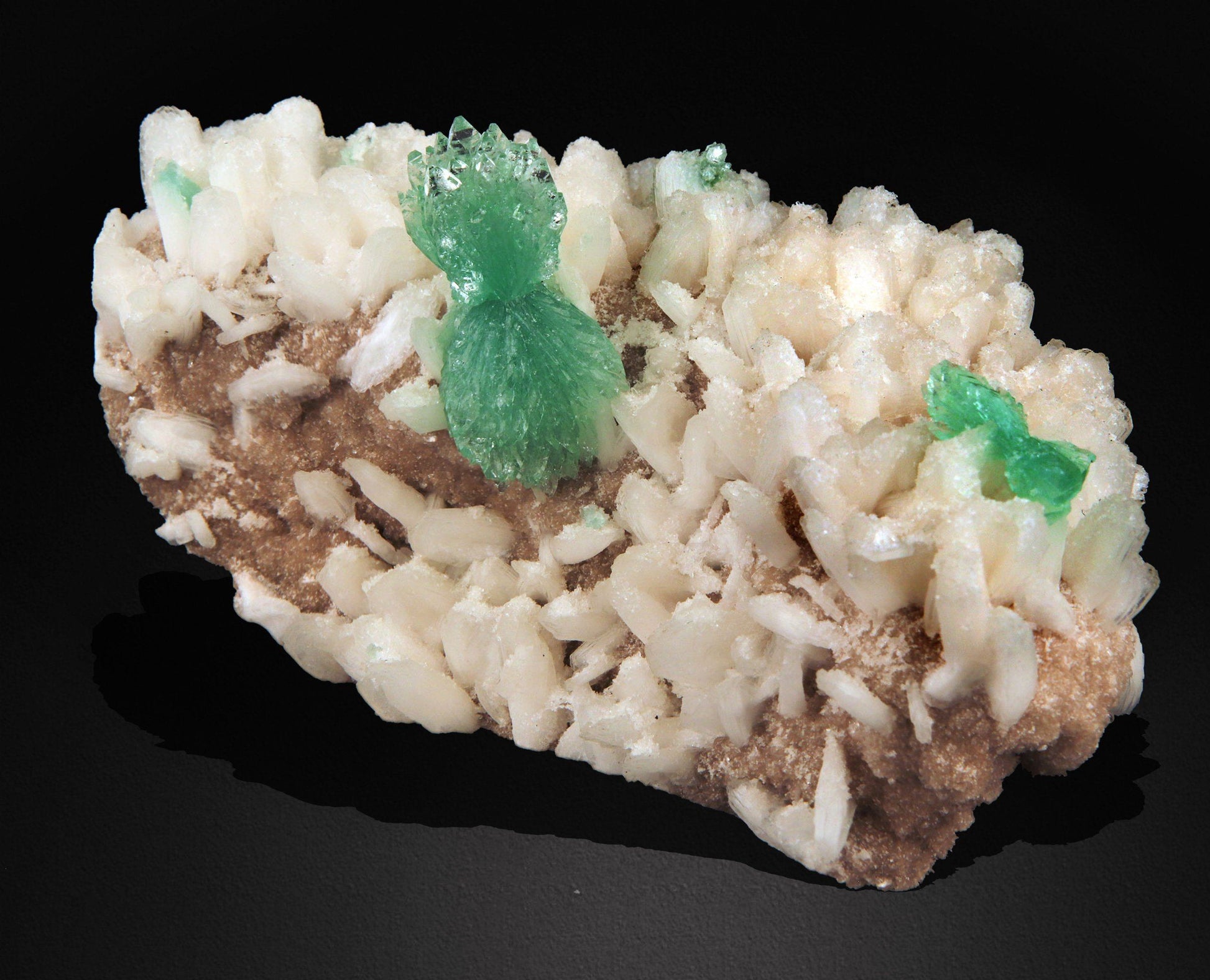 Green Apophyllite Bow Formation Mounted on Stilbite Heulandite Plate #W40 Apophyllite Superb Minerals 