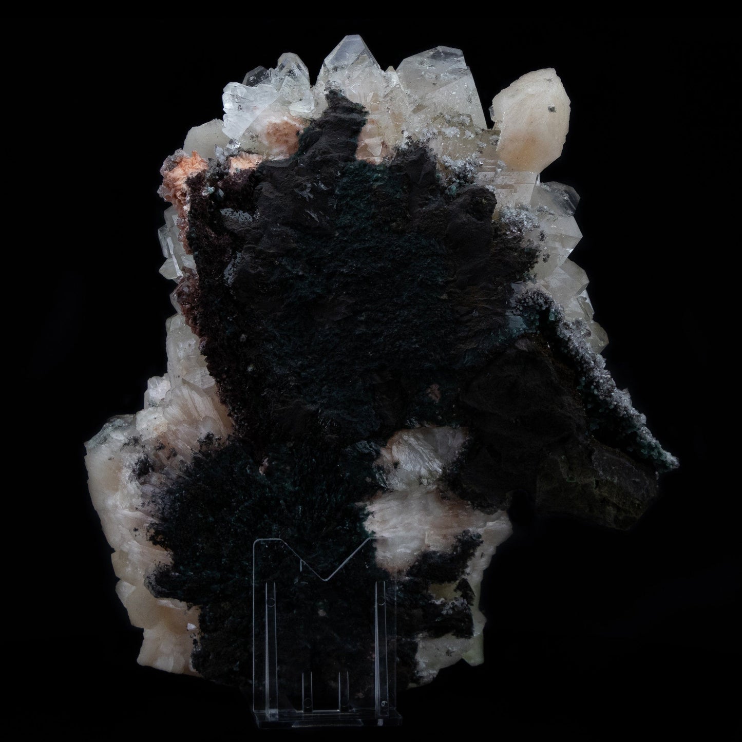 Green Apophyllite Cluster with Large Stilbite Formations - #B8 Apophyllite & Stilbite Superb Minerals 