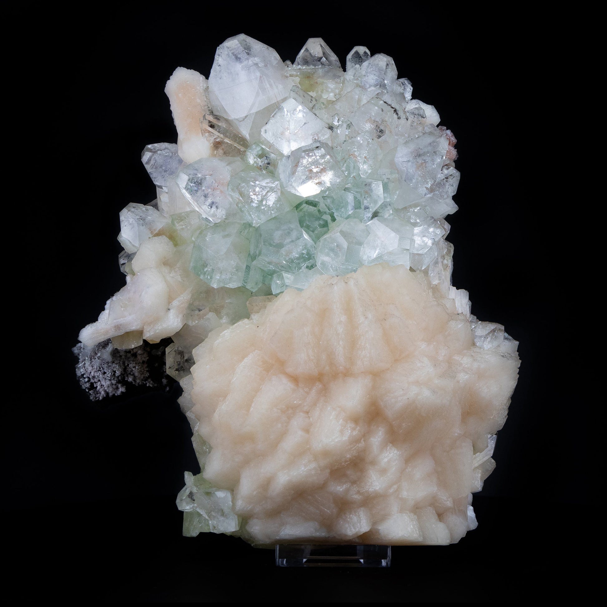 Green Apophyllite Cluster with Large Stilbite Formations - #B8 Apophyllite & Stilbite Superb Minerals 