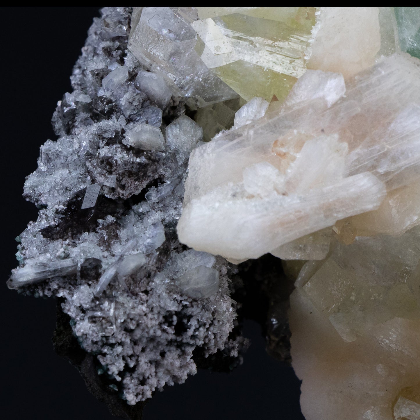 Green Apophyllite Cluster with Large Stilbite Formations - #B8 Apophyllite & Stilbite Superb Minerals 