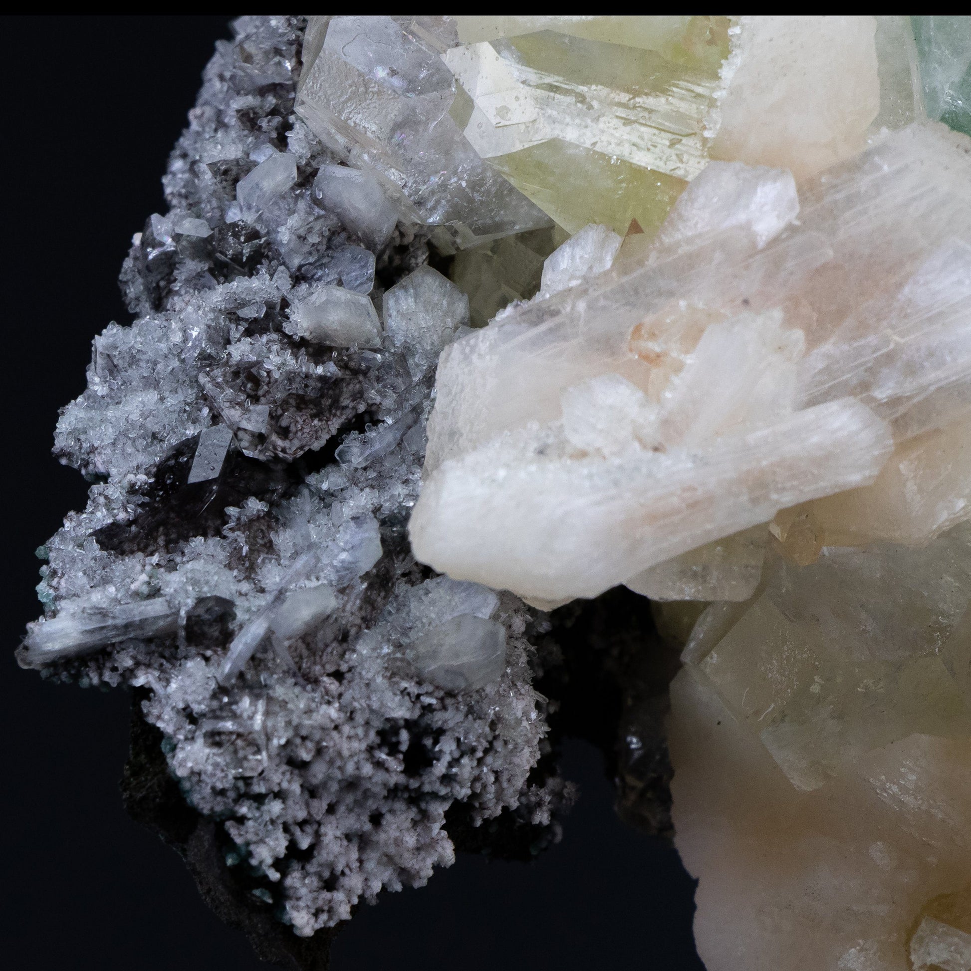 Green Apophyllite Cluster with Large Stilbite Formations - #B8 Apophyllite & Stilbite Superb Minerals 