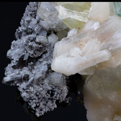 Green Apophyllite Cluster with Large Stilbite Formations - #B8 Apophyllite & Stilbite Superb Minerals 