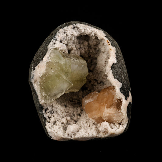 Green Apophyllite Cube with Stilbite geode Self Standing Natural Mineral Specimen # B 6263 Apophyllite Superb Minerals 