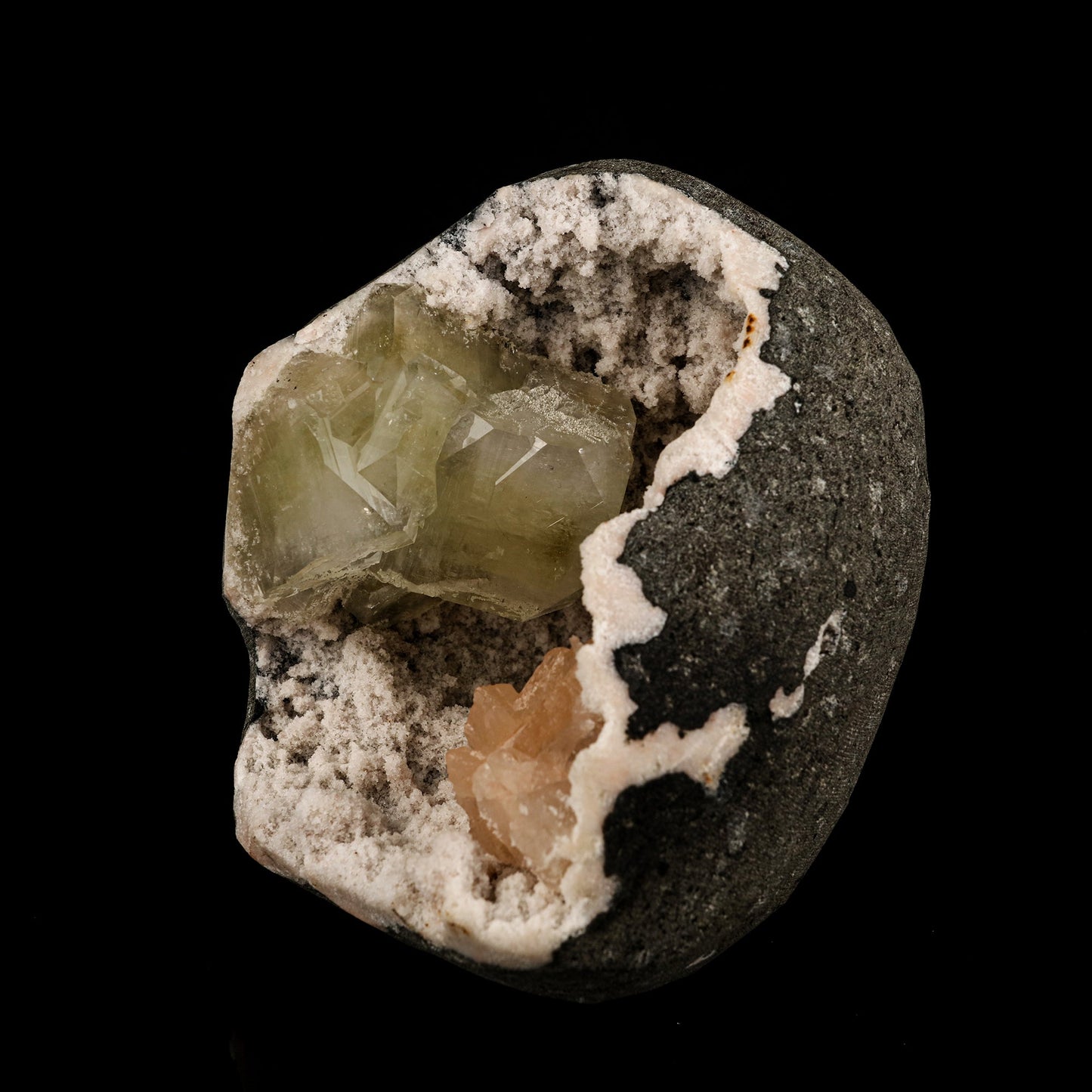 Green Apophyllite Cube with Stilbite geode Self Standing Natural Mineral Specimen # B 6263 Apophyllite Superb Minerals 