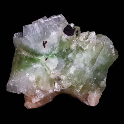 Green Apophyllite Cube with Stilbite Natural Mineral Specimen # B 448…  https://www.superbminerals.us/products/green-apophyllite-cube-with-stilbite-natural-mineral-specimen-b-4482  Features:This is a very fine, big, doubly terminated, glossy and translucent bicolored green fluorapophyllite crystal that has been tastefully set on a matrix of aged basalt and quartz druse. A few beautiful, ivory-colored stilbite crystals encircle the base. 
