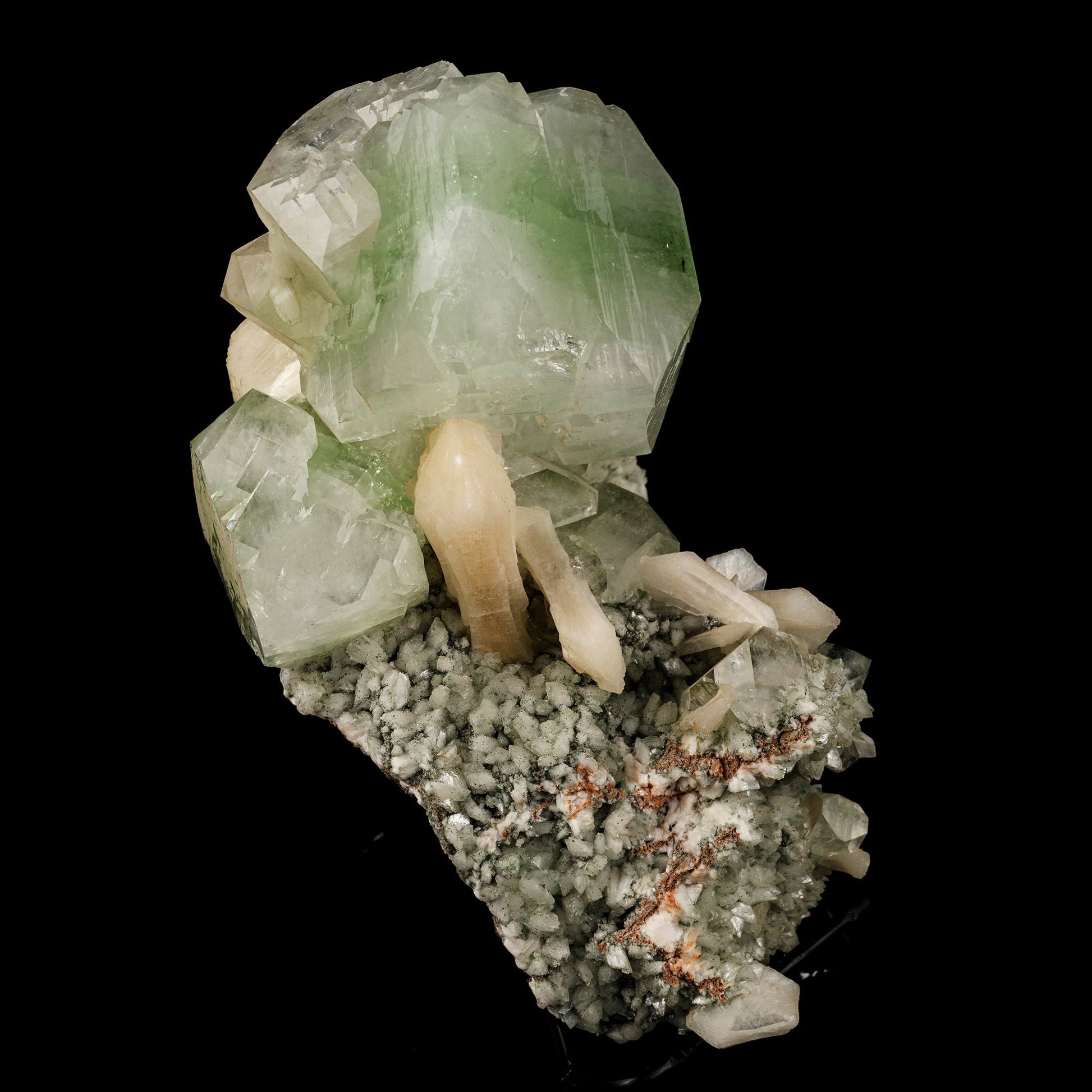Green Apophyllite Cube with Stilbite Natural Mineral Specimen # B 6243 Apophyllite Superb Minerals 