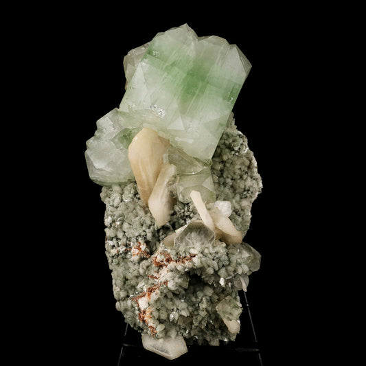 Green Apophyllite Cube with Stilbite Natural Mineral Specimen # B 6243 Apophyllite Superb Minerals 