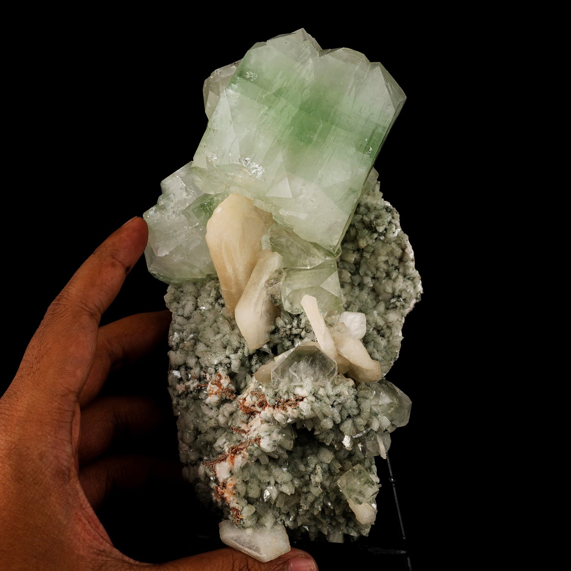 Green Apophyllite Cube with Stilbite Natural Mineral Specimen # B 6243 Apophyllite Superb Minerals 