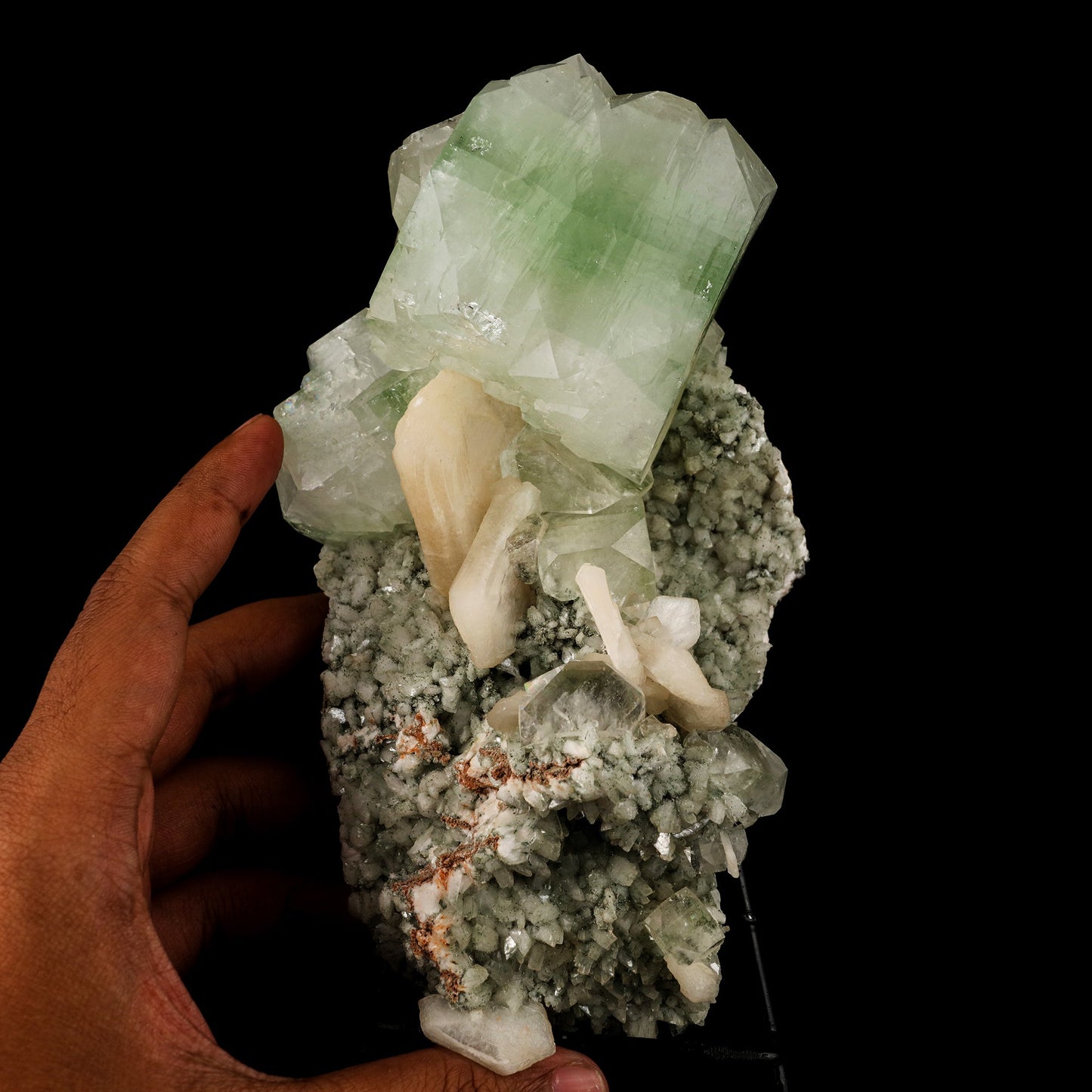 Green Apophyllite Cube with Stilbite Natural Mineral Specimen # B 6243 Apophyllite Superb Minerals 