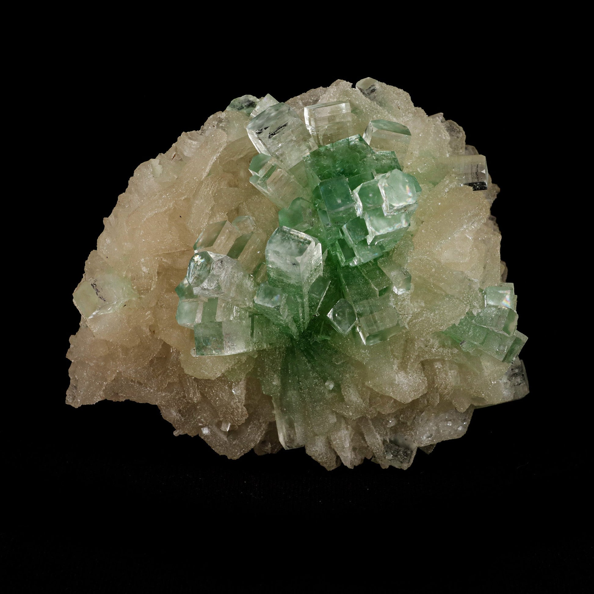 Green Apophyllite Disco Ball with Stilbite Natural Mineral Specimen #…  https://www.superbminerals.us/products/green-apophyllite-disco-ball-with-stilbite-natural-mineral-specimen-b-5120  Features: The finding of these spectacular fluorapophyllite "disco balls" while excavating huge diameter water wells is without a doubt one of the Deccan Traps' Great Finds.A "small ball" over... "ball" of densely intergrown, gemmy, highly glassy, mint-green to colourless tetragonal crystals with pinacoidal termination