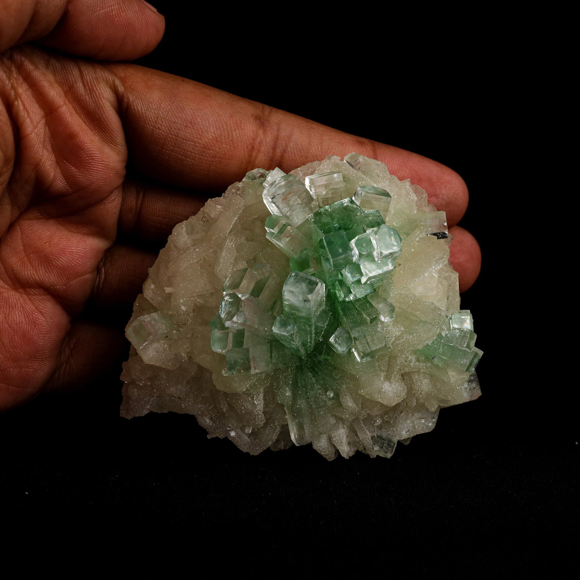 Green Apophyllite Disco Ball with Stilbite Natural Mineral Specimen #…  https://www.superbminerals.us/products/green-apophyllite-disco-ball-with-stilbite-natural-mineral-specimen-b-5120  Features: The finding of these spectacular fluorapophyllite "disco balls" while excavating huge diameter water wells is without a doubt one of the Deccan Traps' Great Finds.A "small ball" over... "ball" of densely intergrown, gemmy, highly glassy, mint-green to colourless tetragonal crystals with pinacoidal termination