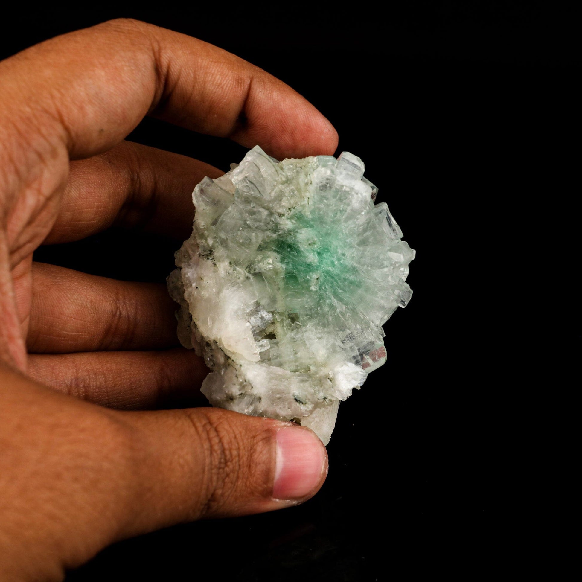 Green Apophyllite Disco Ball with Stilbite Natural Mineral Specimen # B 6531 Apophyllite Superb Minerals 