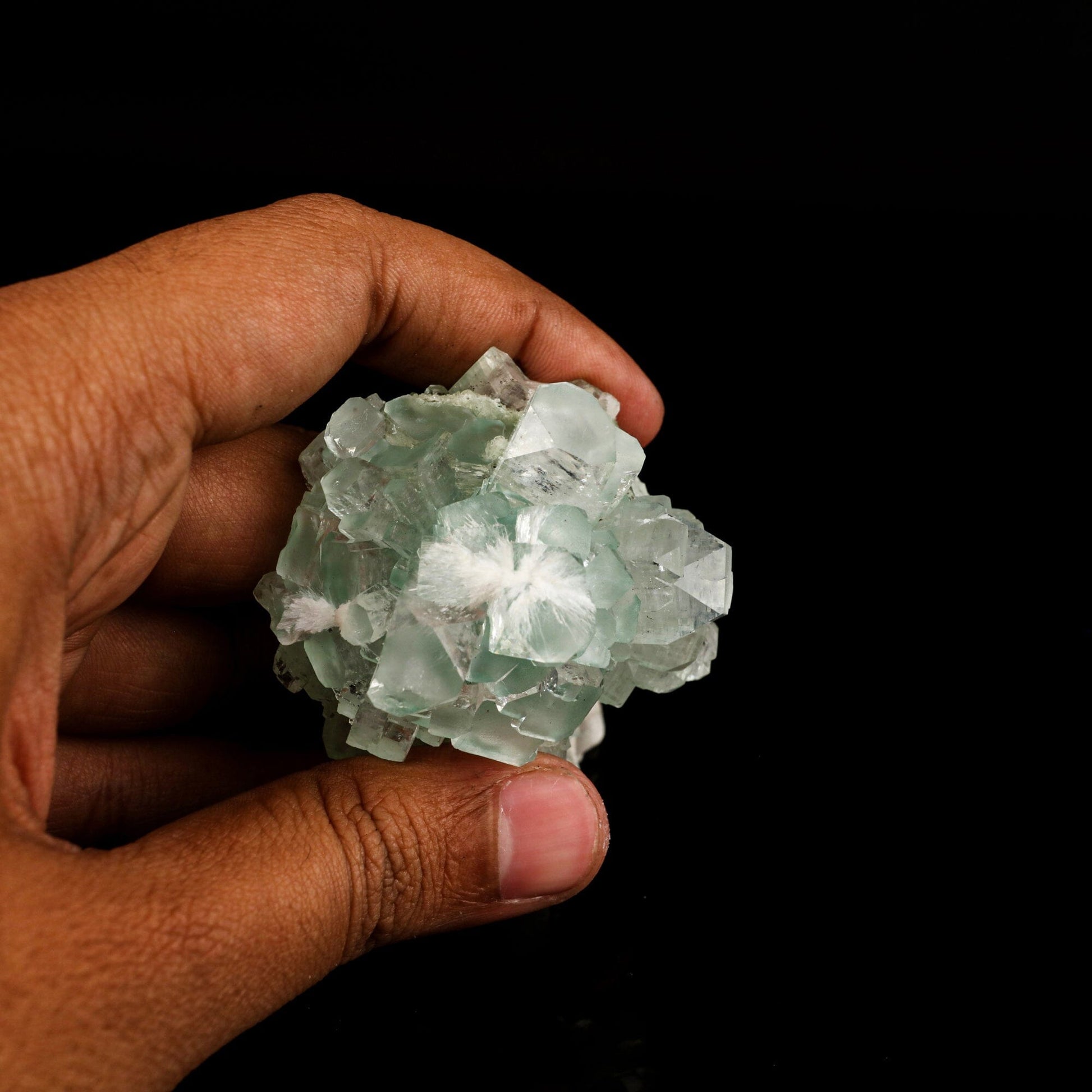 Green Apophyllite Disco Ball with Stilbite Natural Mineral Specimen # B 6531 Apophyllite Superb Minerals 
