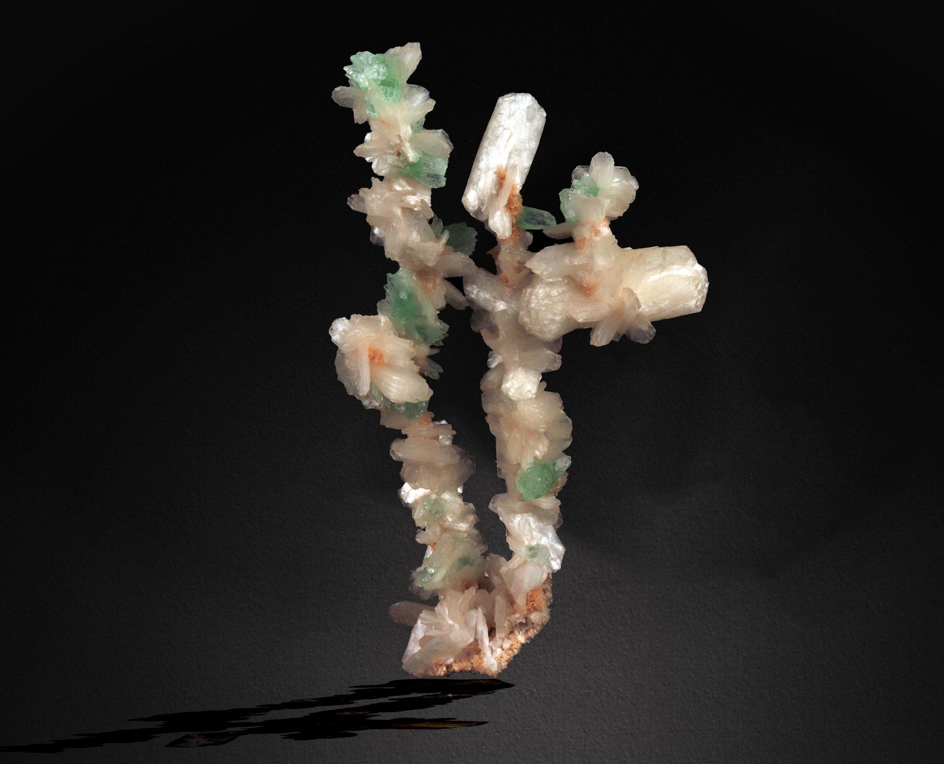 Green Apophyllite Flowers with Stilbite on Heulandite Bush Formation #W13 Apophyllite & Heulandite Superb Minerals 