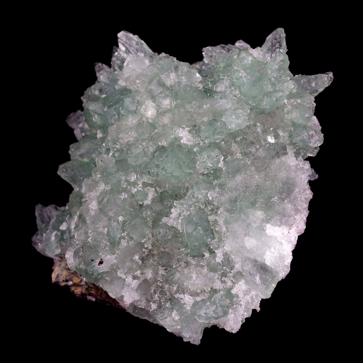 Green Apophyllite Sparkling with Chalcedony Natural Mineral Specimen #…  https://www.superbminerals.us/products/green-apophyllite-sparkling-with-chalcedony-natural-mineral-specimen-b-3805  Features This piece hosts a gemmy, lustrous, transparent cluster of green Apophyllite crystals, highly sought after for their clarity and rich green color, on numerous clusters of whitish snowy chalcedony, all on a matrix of sparkly Chalcedony. The formation and balance of this piece is particularly impressive