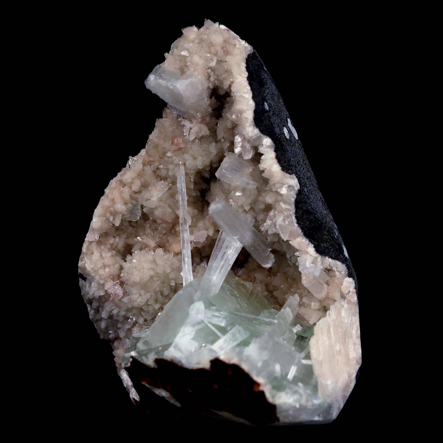 Green Apophyllite with Scolecite Spray Inside Heulandite Natural Miner…  https://www.superbminerals.us/products/green-apophyllite-with-scolecite-spray-inside-heulandite-natural-mineral-specimen-b-4659  Features: A scolecite radial aggregation in a thin crystal-lined vug. It was difficult to shoot the artwork, but it is even more impressive in person. They will go down in history as the best minerals ever discovered since some of them are the FINEST crystallised specimens of their own species