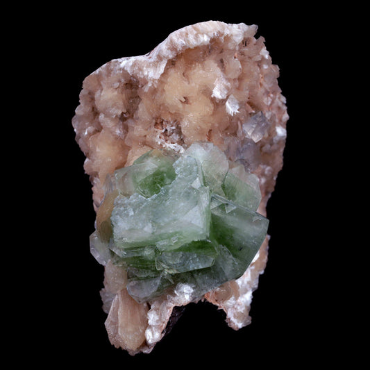 Green Apophyllite With Stilbite Natural Mineral Specimen # B 3903  https://www.superbminerals.us/products/green-apophyllite-with-stilbite-natural-mineral-specimen-b-3903  FeaturesA huge cabinate size specimen facilitating various glossy, straightforward, mint-green pseudocubic Apophyllite gems with altered corners all on a bed of peach shaded Stilbite bunch. The shade of the Apophyllite is remarkable just like the difference and equilibrium. 