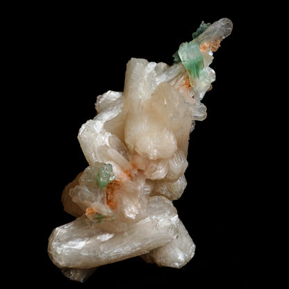 Green Apophyllite with Stilbite Natural Mineral Specimen # B 5056  https://www.superbminerals.us/products/green-apophyllite-with-stilbite-natural-mineral-specimen-b-5056  Features: Transparent green apophyllite crystals long with lustrous crystal faces and steep pyramidal terminations on matrix coated with lustrous peach-baggie coloured Stilbite crystals of 