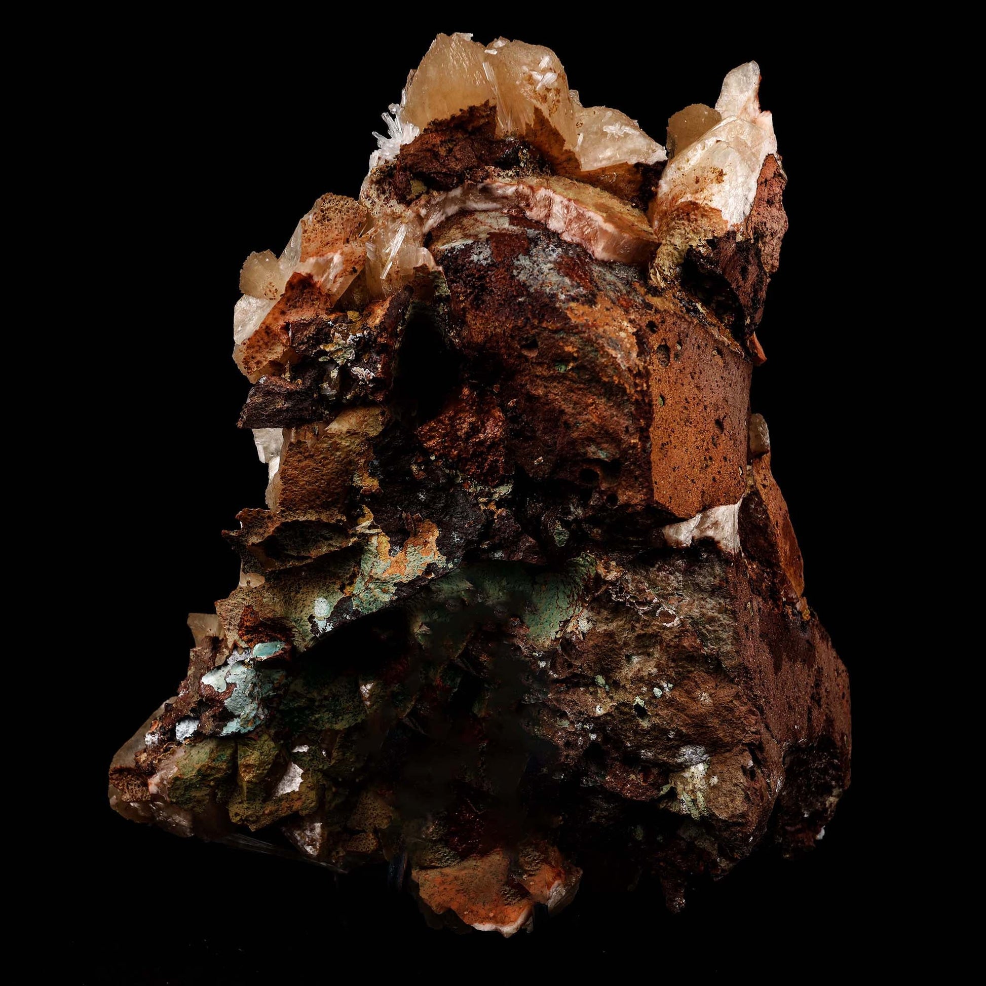 Green Apophyllite with Stilbite Natural Mineral Specimen # B 5184  https://www.superbminerals.us/products/green-apophyllite-with-stilbite-natural-mineral-specimen-b-5184  Features: A very aesthetic piece featuring a matrix densely coated with miniature, beige Stilbite crystals with a cluster of lustrous, larger light-beige Stilbite crystals at the base, all hosting a crown of transparent, mint-green Apophyllite pseudocubic (rectangular) crystals. Great contrast, color, symmetry 