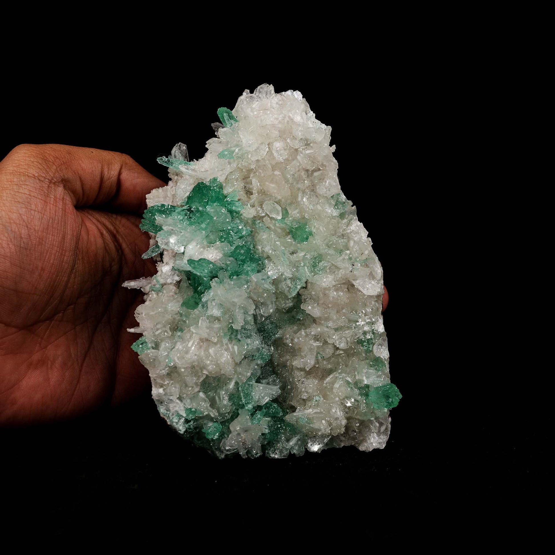 Green Apophyllite with Stilbite Natural Mineral Specimen # B 5200  https://www.superbminerals.us/products/green-apophyllite-with-stilbite-natural-mineral-specimen-b-5200  Features: On a plate of contrasting Stilbite crystals, a stunning example of glossy, radiating clusters of translucent green Apophyllite crystals. Flat terminations characterise these rare Apophyllite crystals, and the radiating, round-like clusters are stunning.This is a fantastic piece in fantastic condition.