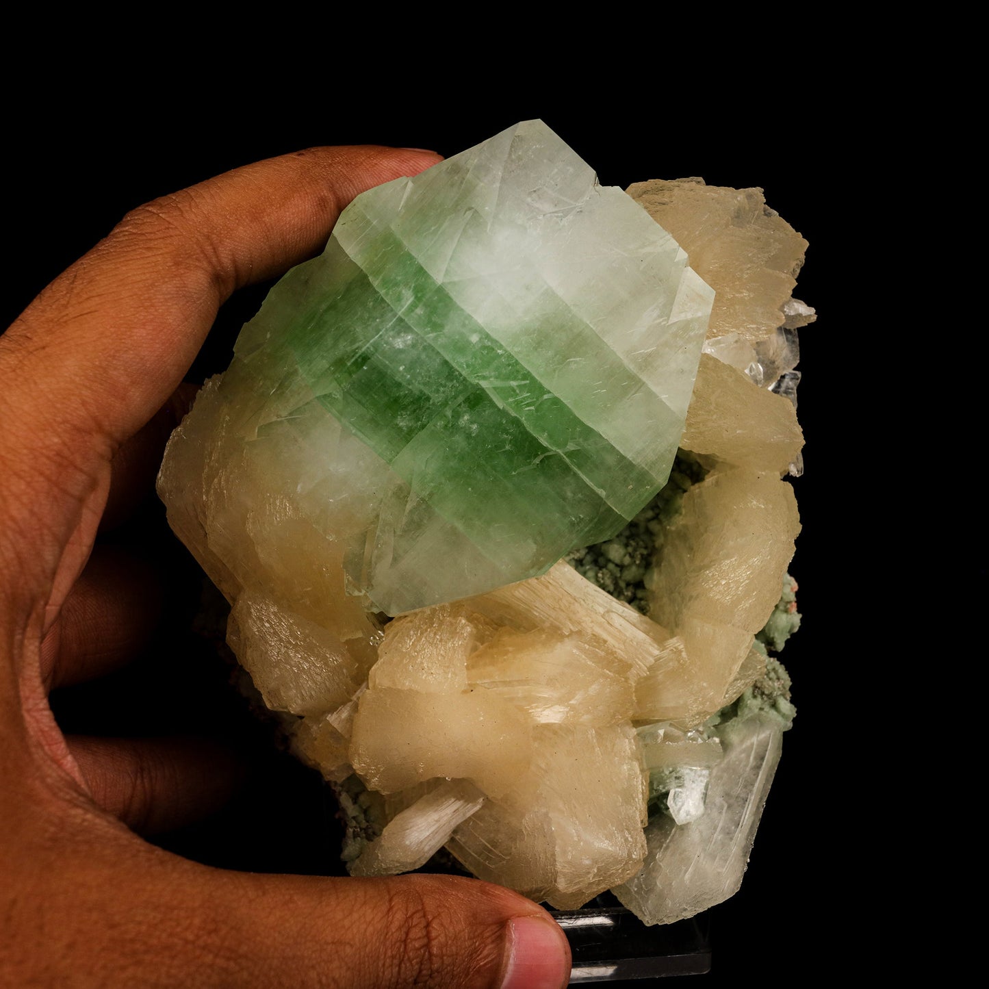 Green Apophyllite with Stilbite Natural Mineral Specimen # B 6160 Apophyllite Superb Minerals 