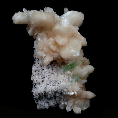 Green Apophyllite with Stilbite on Chalcedony Natural Mineral Specimen…  https://www.superbminerals.us/products/green-apophyllite-with-stilbite-on-chalcedony-natural-mineral-specimen-b-4117  Features:The specimen consists of striking, strongly lustrous, transparent and gem, rich green Apophyllite crystals growing in a beautiful spray. The quality of the Apophyllite is tremendous - transparent, limpid, perfect sharp pyramidal terminations and water clear. Small Stilbite crystals are seen too.