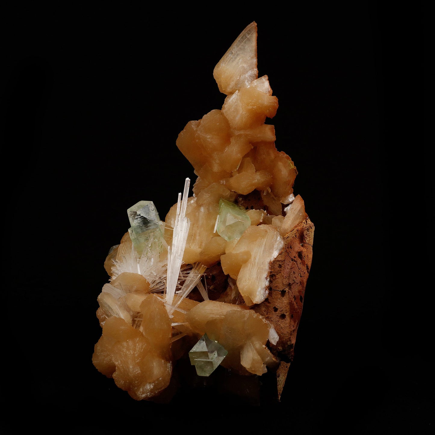 Green Apophylllite with Stilbite, Scolecite Spray Natural Mineral Spec…  https://www.superbminerals.us/products/green-apophylllite-with-stilbite-scolecite-spray-natural-mineral-specimen-b-5205  Features: A very aesthetic combination piece featuring numerous large, lustrous green modified cubes on a dark-brown matrix hosting numerous accular sprays of colorless to white, satiny Scolecite. Primary Mineral(s): ApophylliteSecondary Mineral(s): Stilbite, ScoleciteMatrix: N/A 8.5 Inch x 6 InchWeight : 1610