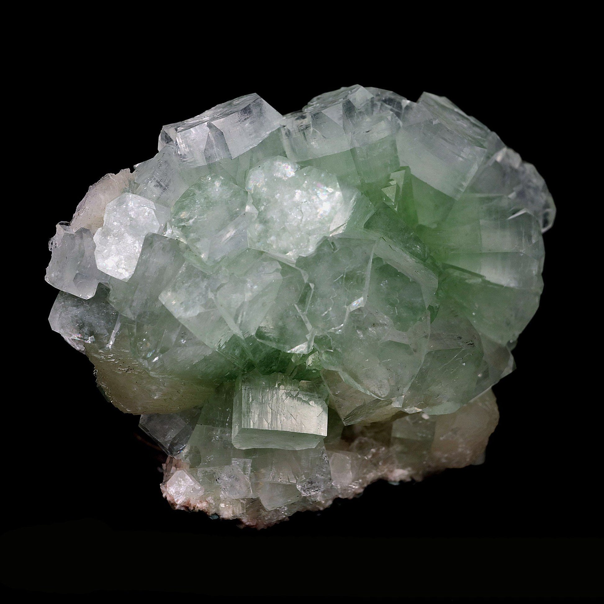 Green Fluroapophyllite with Stilbite Natural Mineral Specimen # B 4099  https://www.superbminerals.us/products/green-fluroapophyllite-with-stilbite-natural-mineral-specimen-b-4099  Features:From original recent find comes this specimen of Apophyllite displaying so called disco balls. The piece presents striking, lustrous, gem green to colorless Apophyllite-(kf) in bow tie shaped spray of cubically-tipped crystals. Some colorless and lustrous Stilbite crystals add a nice accent.