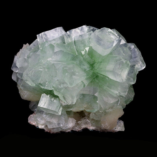Green Fluroapophyllite with Stilbite Natural Mineral Specimen # B 4099  https://www.superbminerals.us/products/green-fluroapophyllite-with-stilbite-natural-mineral-specimen-b-4099  Features:From original recent find comes this specimen of Apophyllite displaying so called disco balls. The piece presents striking, lustrous, gem green to colorless Apophyllite-(kf) in bow tie shaped spray of cubically-tipped crystals. Some colorless and lustrous Stilbite crystals add a nice accent.