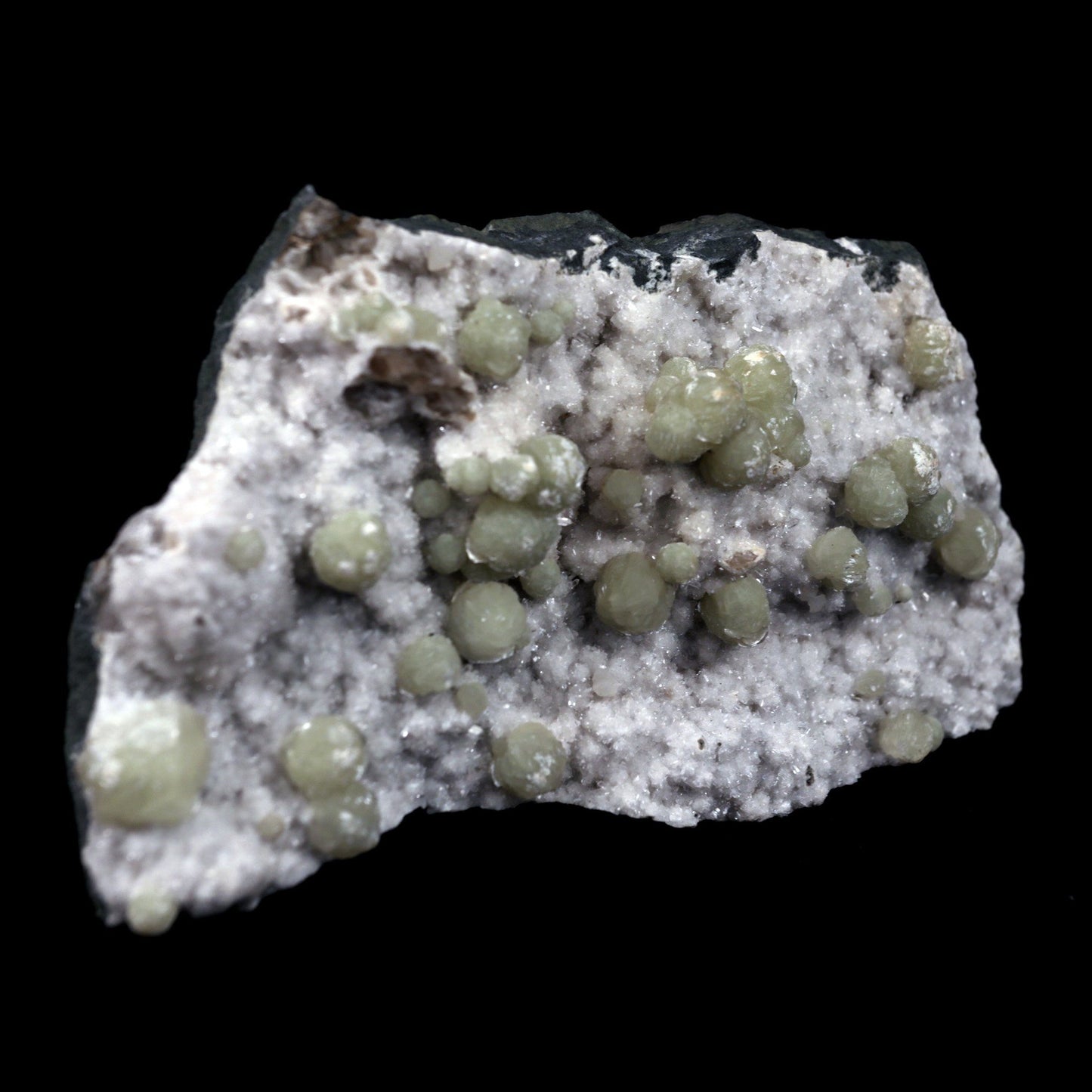 Gyrolite Balls on Chalcedony Natural Mineral Specimen # B 4898  https://www.superbminerals.us/products/gyrolite-balls-on-chalcedony-natural-mineral-specimen-b-4898  Features: Magnificent gyrolite balls scattered throughout a chalcedony matrix.extremely interesting item to have in one's collection Primary Mineral(s): GyroliteSecondary Mineral(s): N/AMatrix: Chalcedony