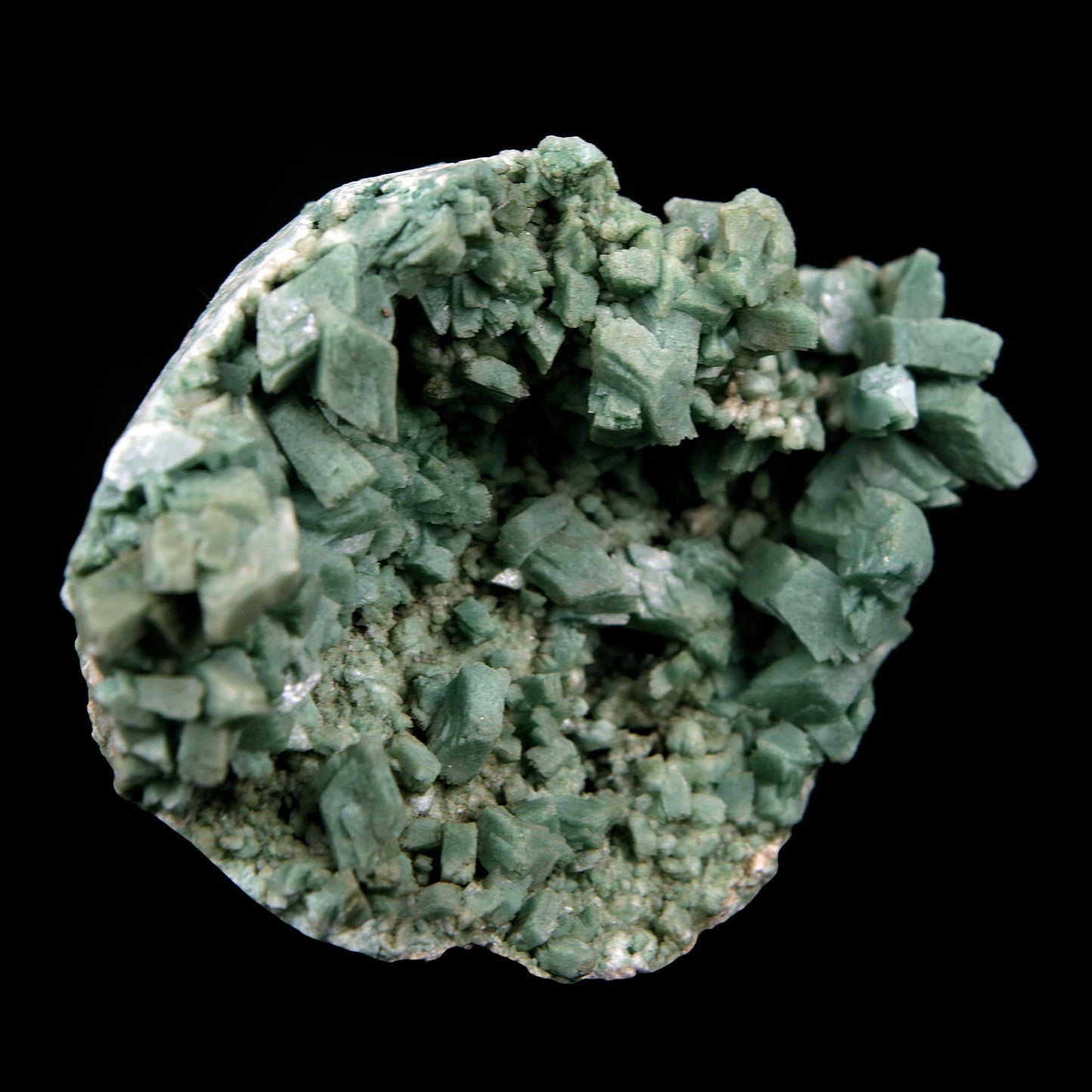 Heulandite Big Cluster Natural Mineral Specimen # B 3988  https://www.superbminerals.us/products/heulandite-big-cluster-natural-mineral-specimen-b-3988  Features Large cluster of lustrous translucent green heulandite crystals fully crystallized on all sides of the specimen with only thin attachment points. The heulandite crystals are colored green by microscopic celadonite inclusions and coating.