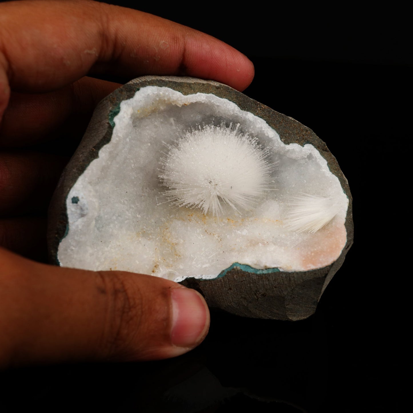 Mesolite Inside MM Quartz Geode Natural Mineral Specimen # B 5640 Mesolite Superb Minerals 