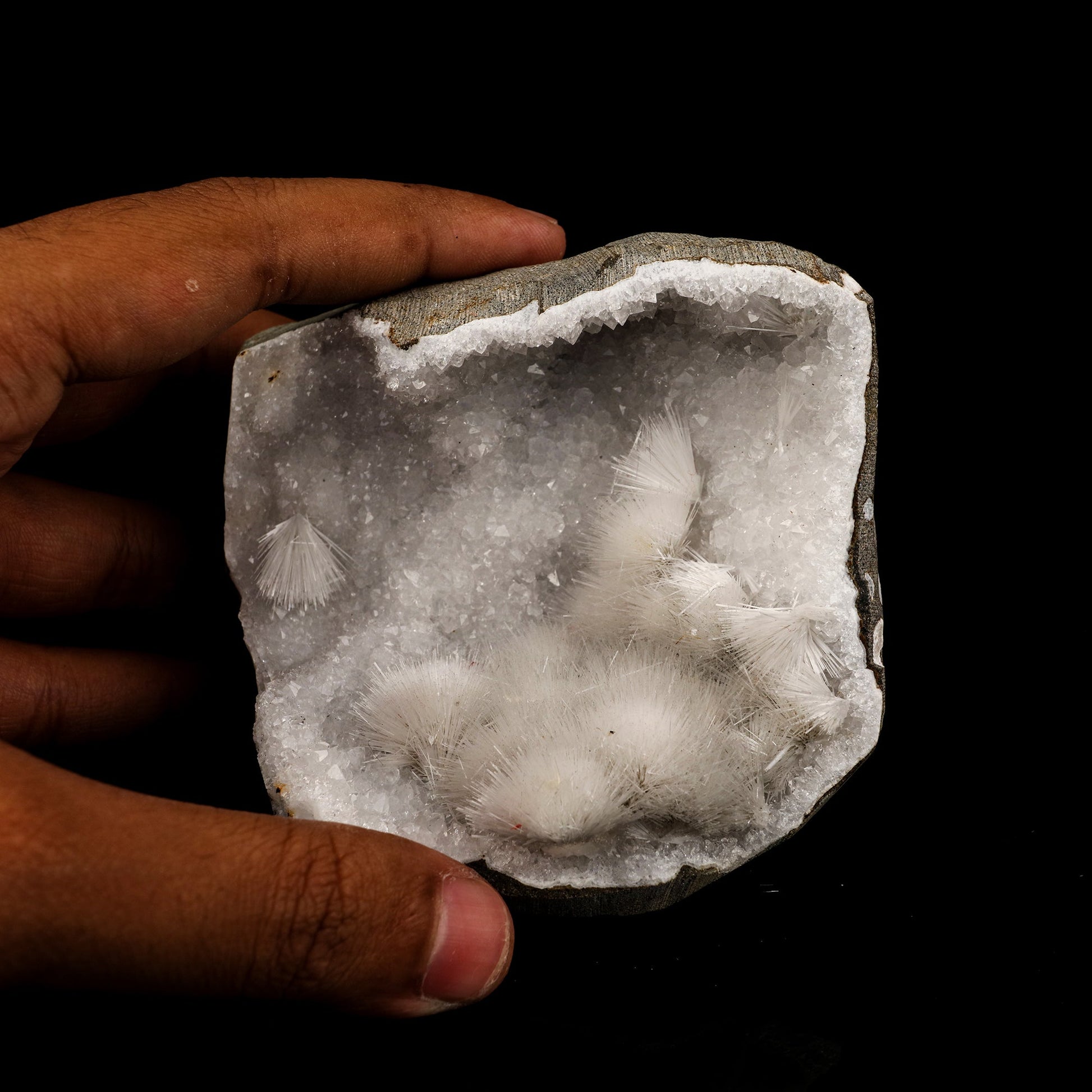Mesolite Inside MM Quartz Geode Natural Mineral Specimen # B 5941 Mesolite Superb Minerals 