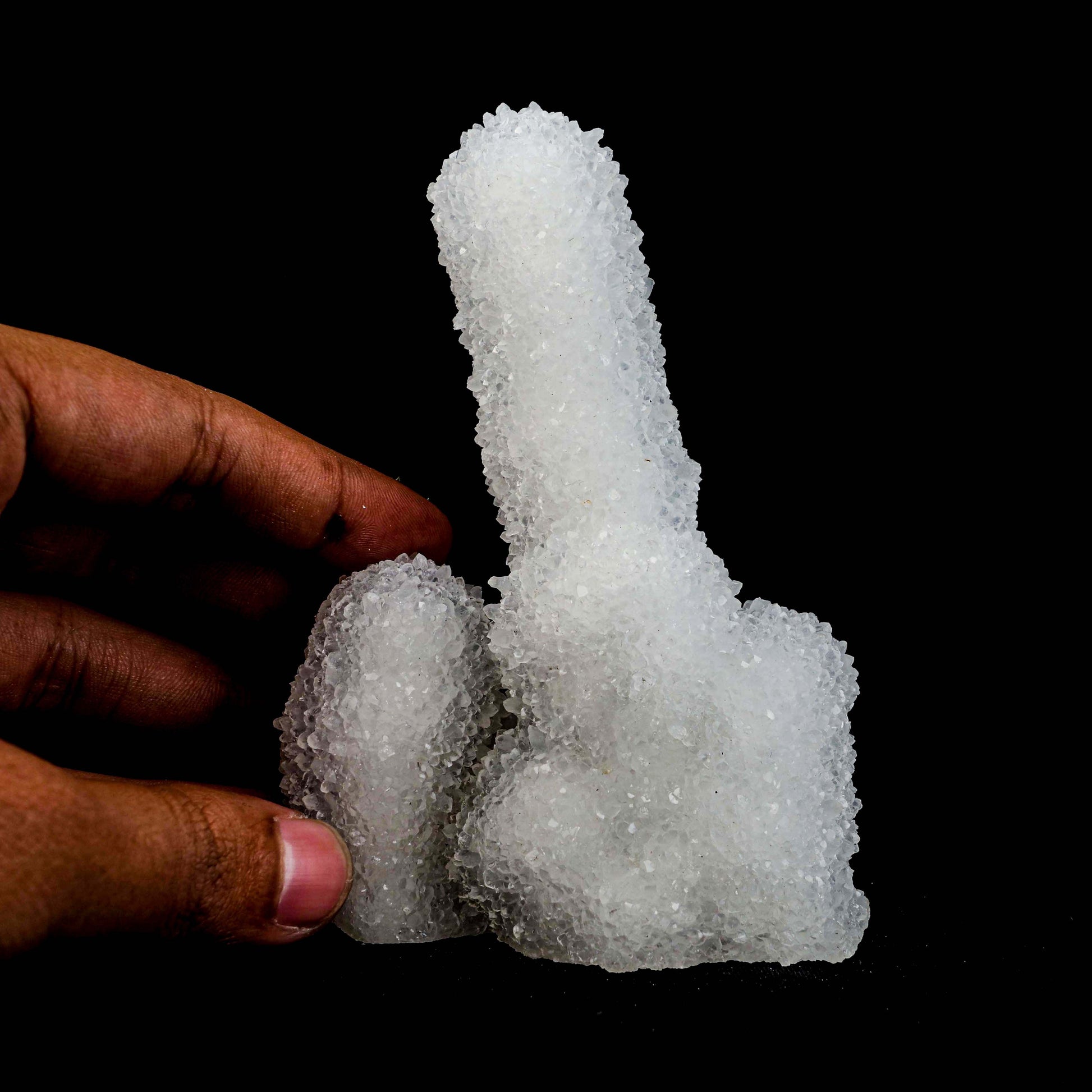 MM Quartz Coral Formation Natural Mineral Specimen # B 4996  https://www.superbminerals.us/products/mm-quartz-coral-formation-natural-mineral-specimen-b-4996  Features:&nbsp;The specimen is made up of drusy milky Quartz that has pseudomorphed following scalenohedral Calcite crystals.The item is crystallised nearly all the way around, with no matrix and only a few small points of attachment, and is thus on the verge of becoming a complete "floater."This type of specimen
