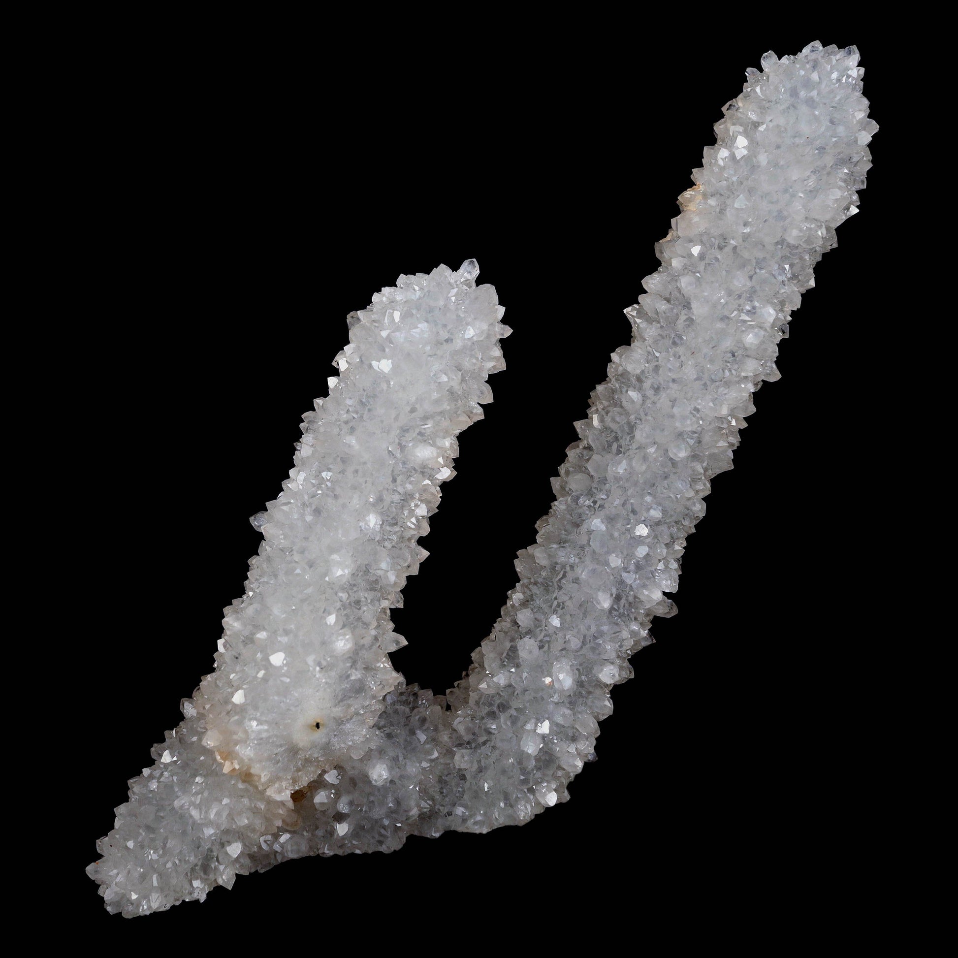 MM Quartz Sparkling Twin Stalactites Geode Natural Mineral Specimen #…  https://www.superbminerals.us/products/mm-quartz-sparkling-twin-stalactites-geode-natural-mineral-specimen-b-4623  Features: A very aesthetic specimen of transparent clear&nbsp; Quartz crystals completely covering all sides of a high stalactites as well as two smaller adjoining stalactites, making for great symmetry. A beautiful showy piece in excellent condition.Primary Mineral(s): MM Quartz