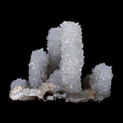 MM Quartz Stalactites Towering Formation Natural Mineral Specimen # B …  https://www.superbminerals.us/products/mm-quartz-stalactites-towering-formation-natural-mineral-specimen-b-3975  Features A very aesthetic specimen of transparent clear&nbsp; Quartz crystals completely covering all sides of a 12 cm high stalactites as well as two smaller adjoining stalactites, making for great symmetry. A beautiful showy piece in excellent condition. Primary Mineral(s):&nbsp; MM Quartz