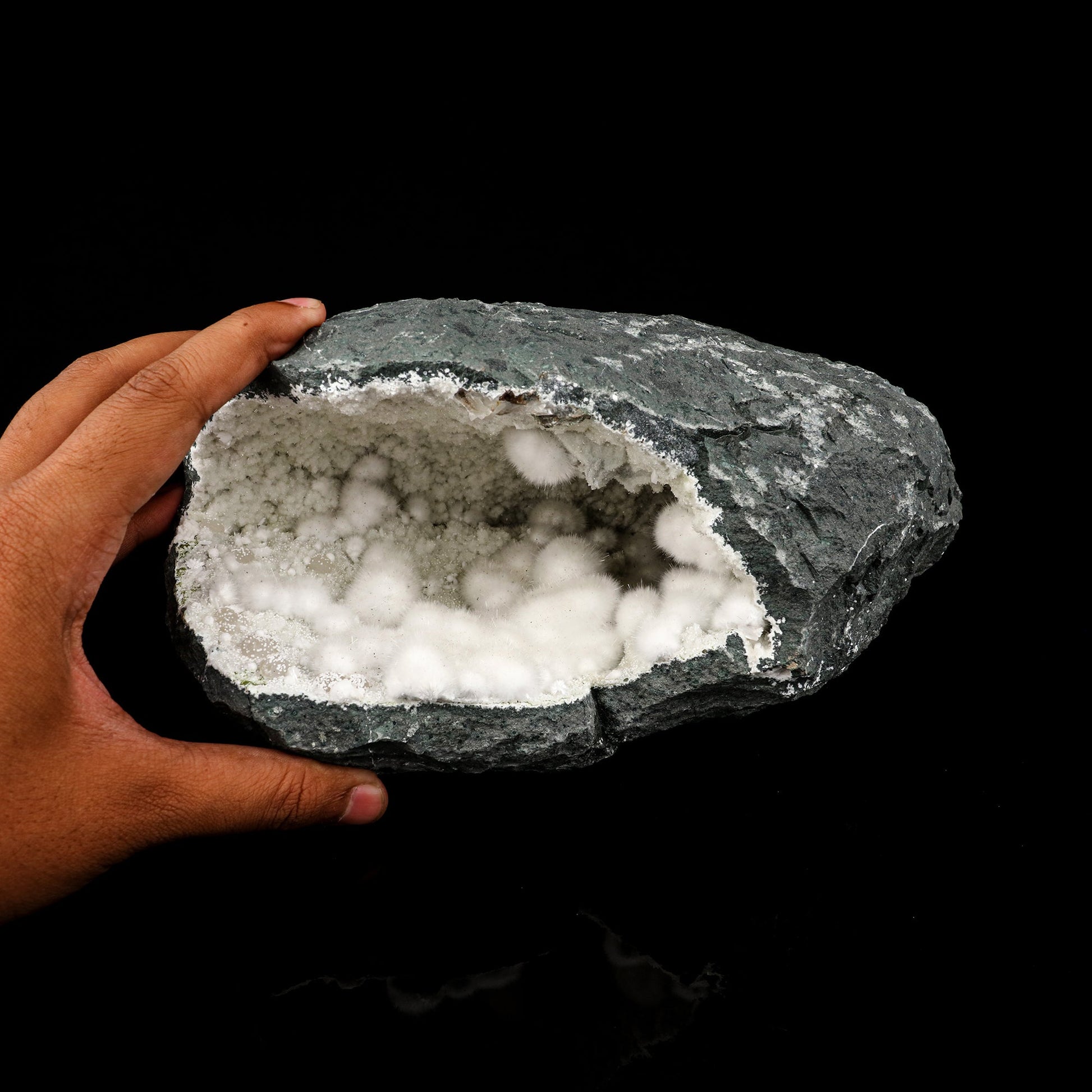 Okenite Big Puffballs Inside Chalcedony Geode Natural Mineral Specimen # B 5698 Okenite Scolecite 