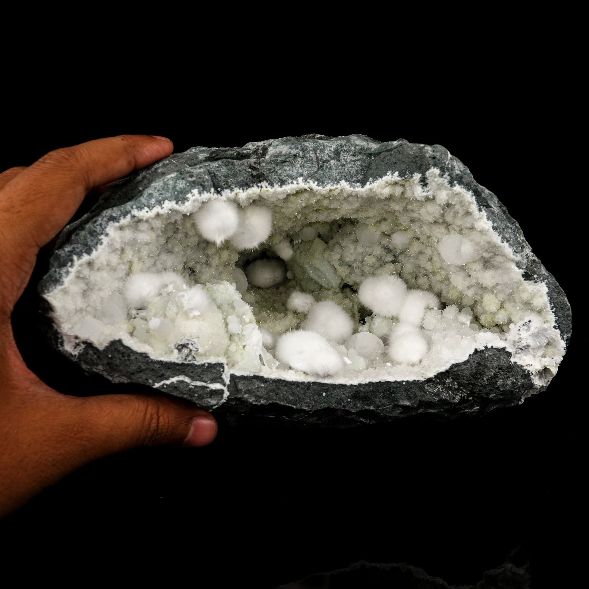 Okenite Big Puffballs Inside Chalcedony Geode Natural Mineral Specimen # B 5701 Okenite Superb Minerals 