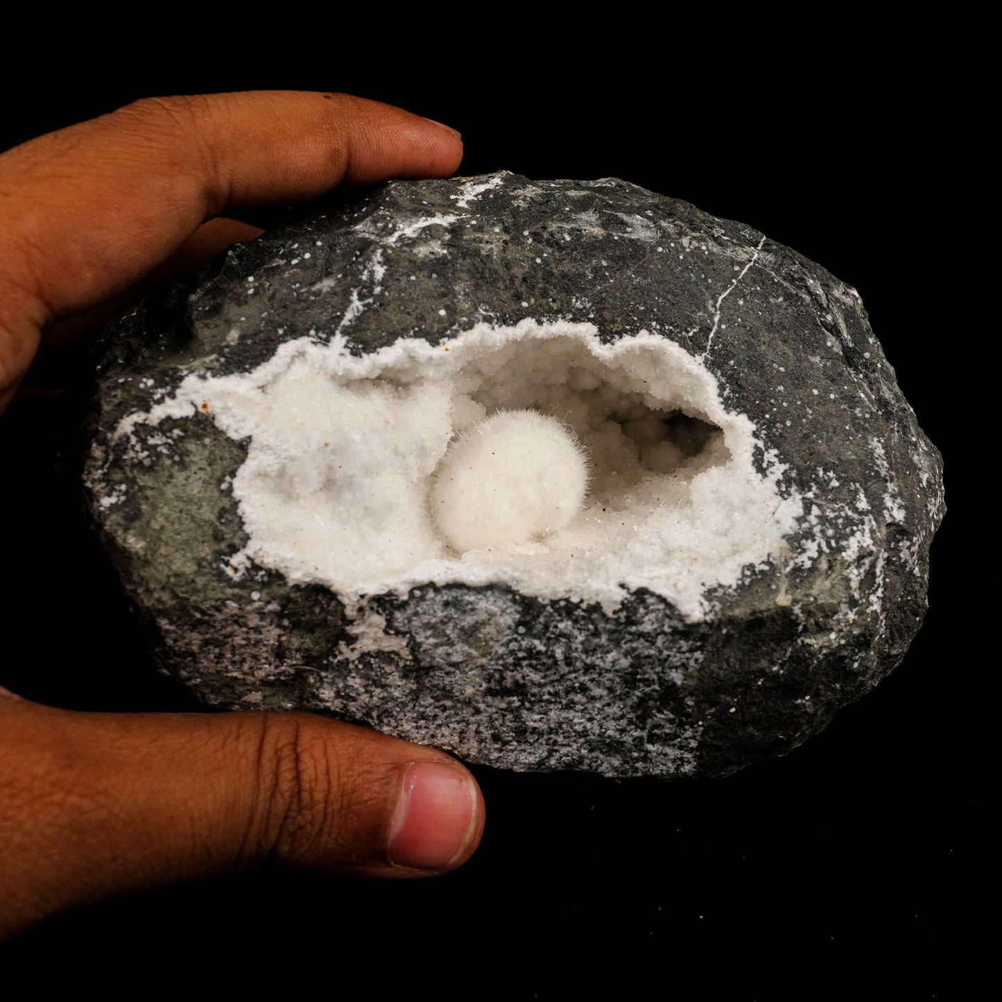 Okenite Big Puffballs Inside Chalcedony Geode Natural Mineral Specimen # B 5817 Fluorite Superb Minerals 
