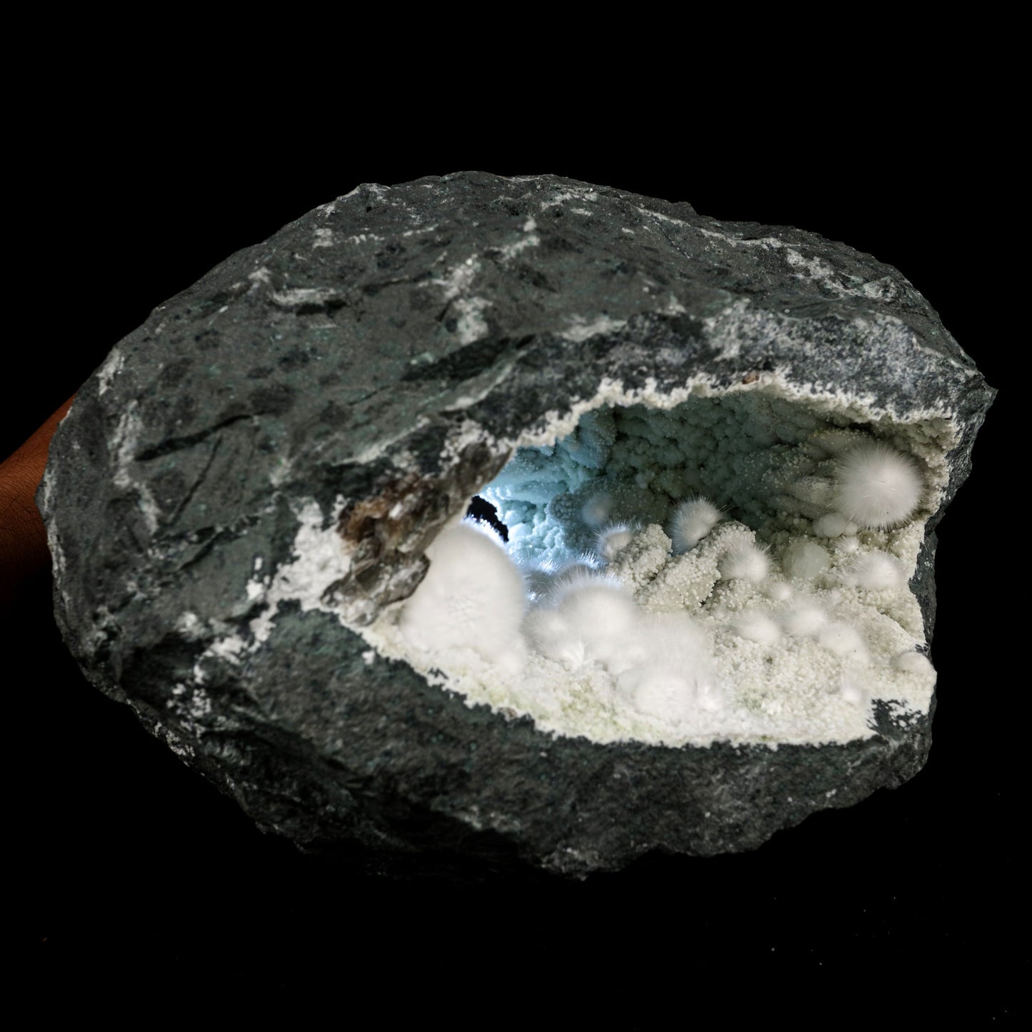 Okenite Big Puffballs Inside Gyrolite Geode Natural Mineral Specimen # B 5872 Thomsonite Superb Minerals 