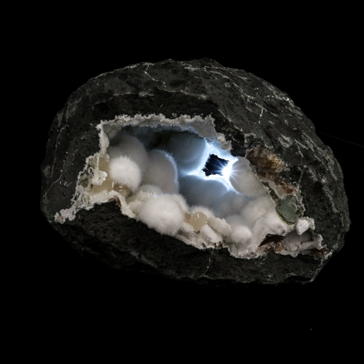 Okenite Big Puffballs Inside Gyrolite Geode Natural Mineral Specimen # B 6177 Okenite Superb Minerals 