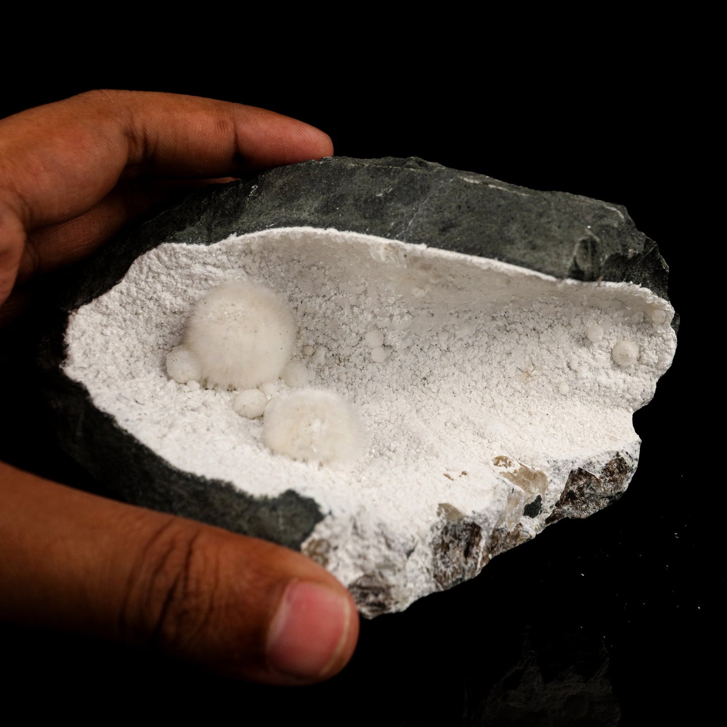 Okenite Big Puffballs Inside Mordenite Geode Natural Mineral Specimen # B 5804 Okenite Superb Minerals 
