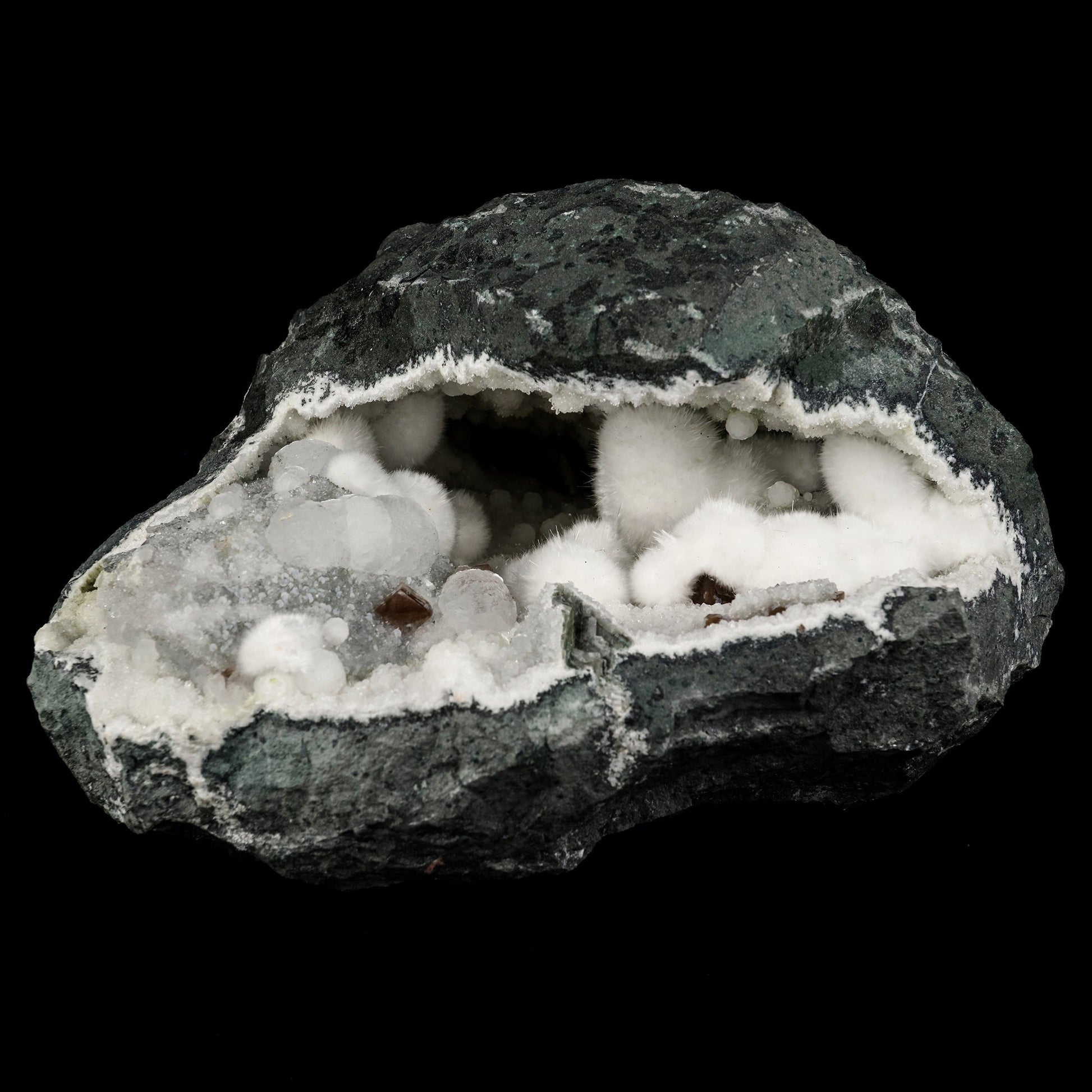 Okenite Big Puffballs with calcite Geode Natural Mineral Specimen # B 6195 Okenite Superb Minerals 