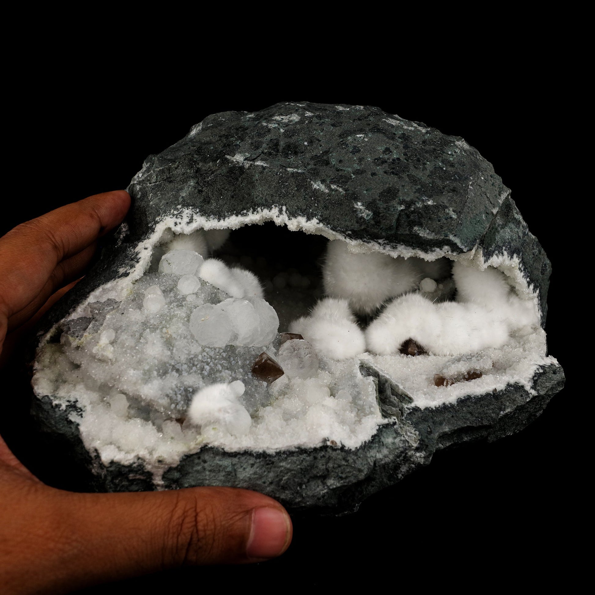 Okenite Big Puffballs with calcite Geode Natural Mineral Specimen # B 6195 Okenite Superb Minerals 