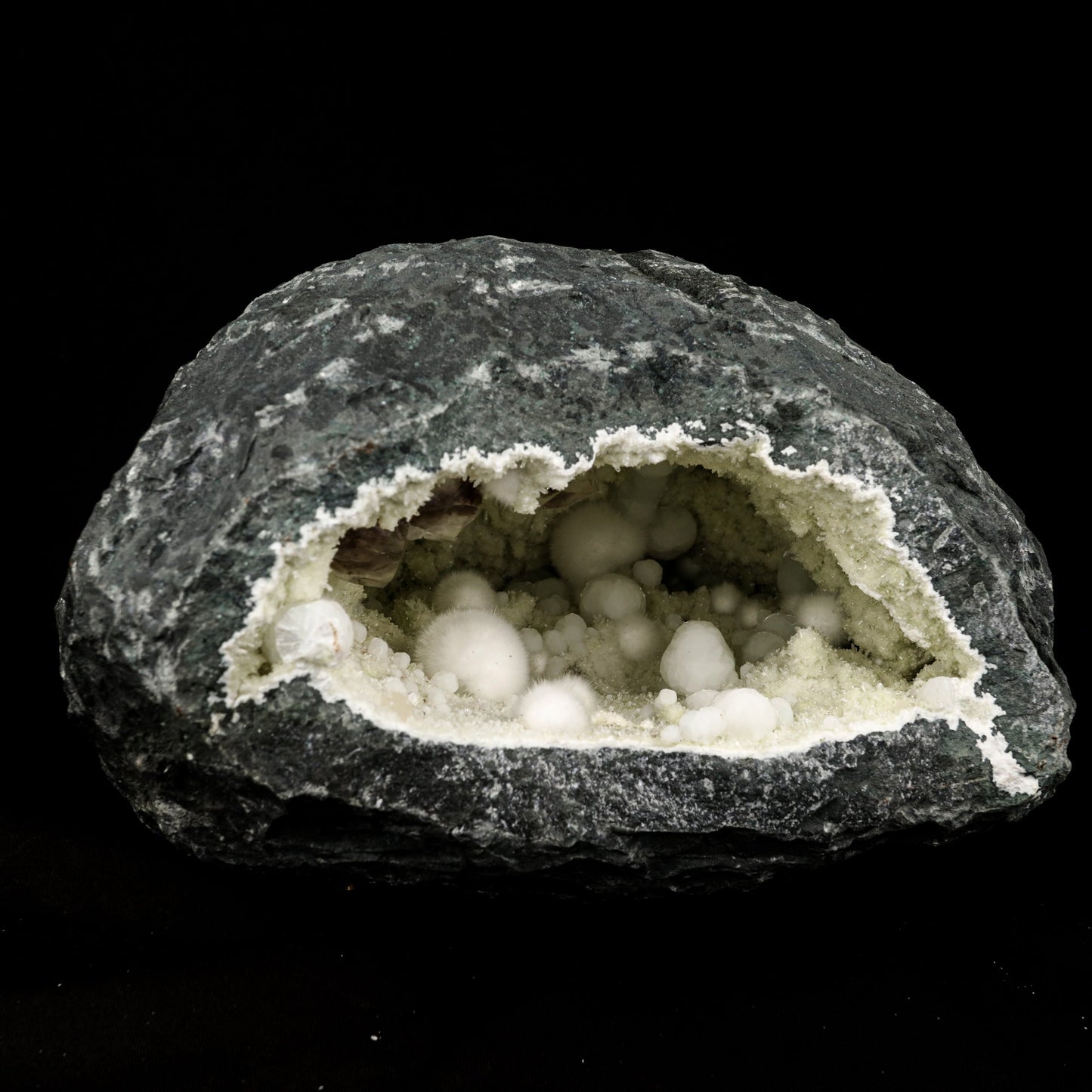 Okenite Big Puffballs with calcite Inside Gyrolite Geode Natural Mineral Specimen # B 5865 Okenite Superb Minerals 