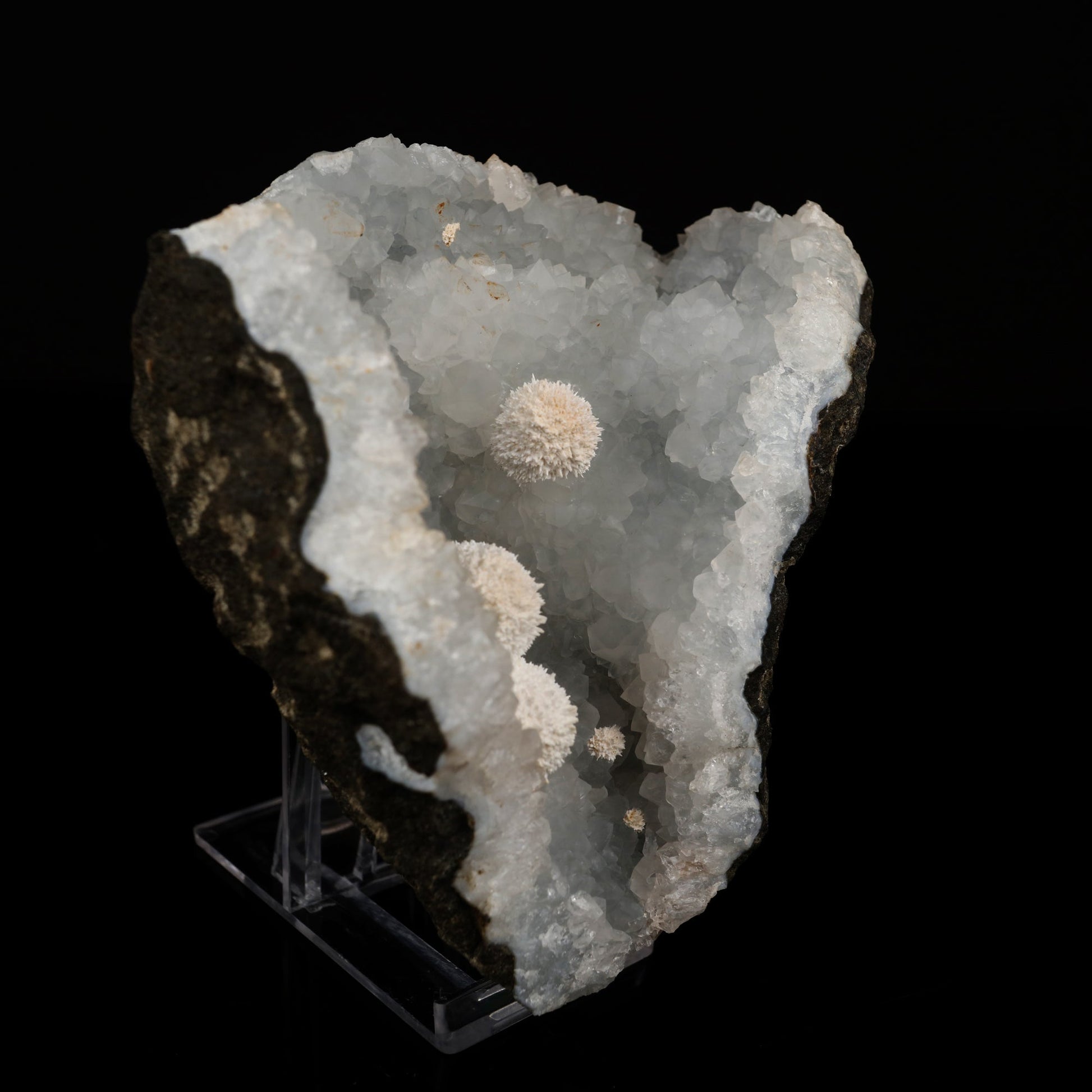 Okenite Puff Balls Inside MM Quartz Geode Natural Mineral Specimen# B 5622 Okenite Superb Minerals 