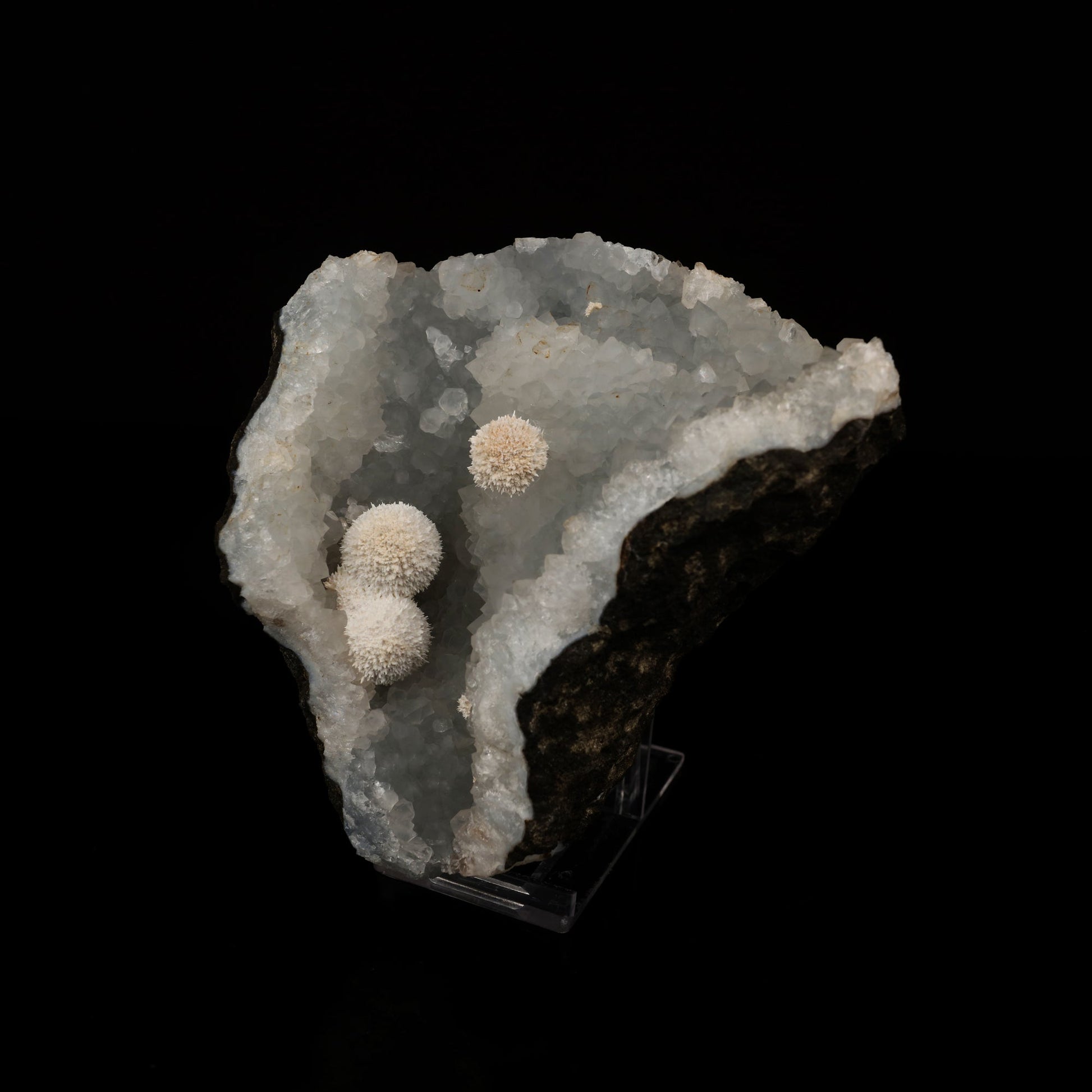 Okenite Puff Balls Inside MM Quartz Geode Natural Mineral Specimen# B 5622 Okenite Superb Minerals 