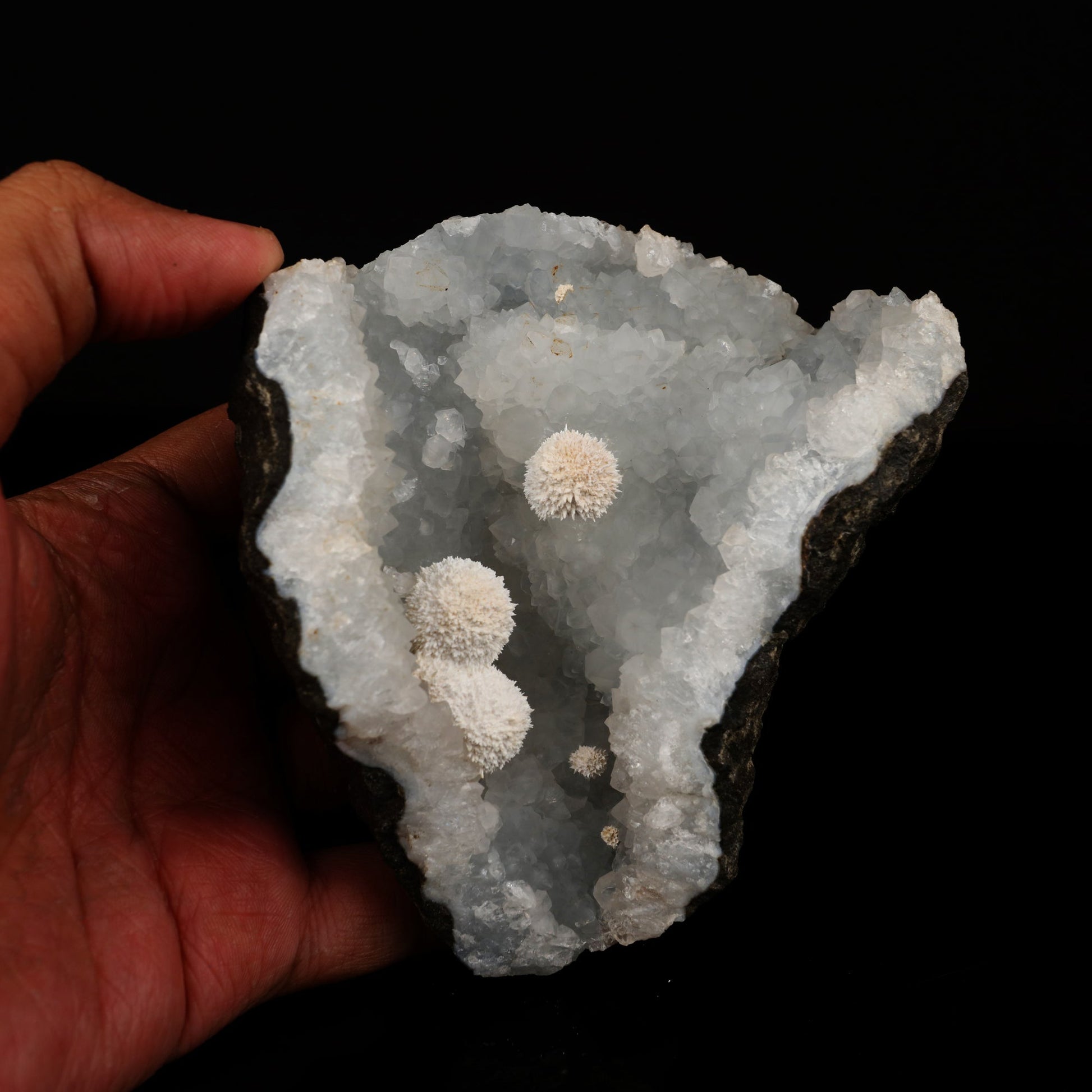 Okenite Puff Balls Inside MM Quartz Geode Natural Mineral Specimen# B 5622 Okenite Superb Minerals 